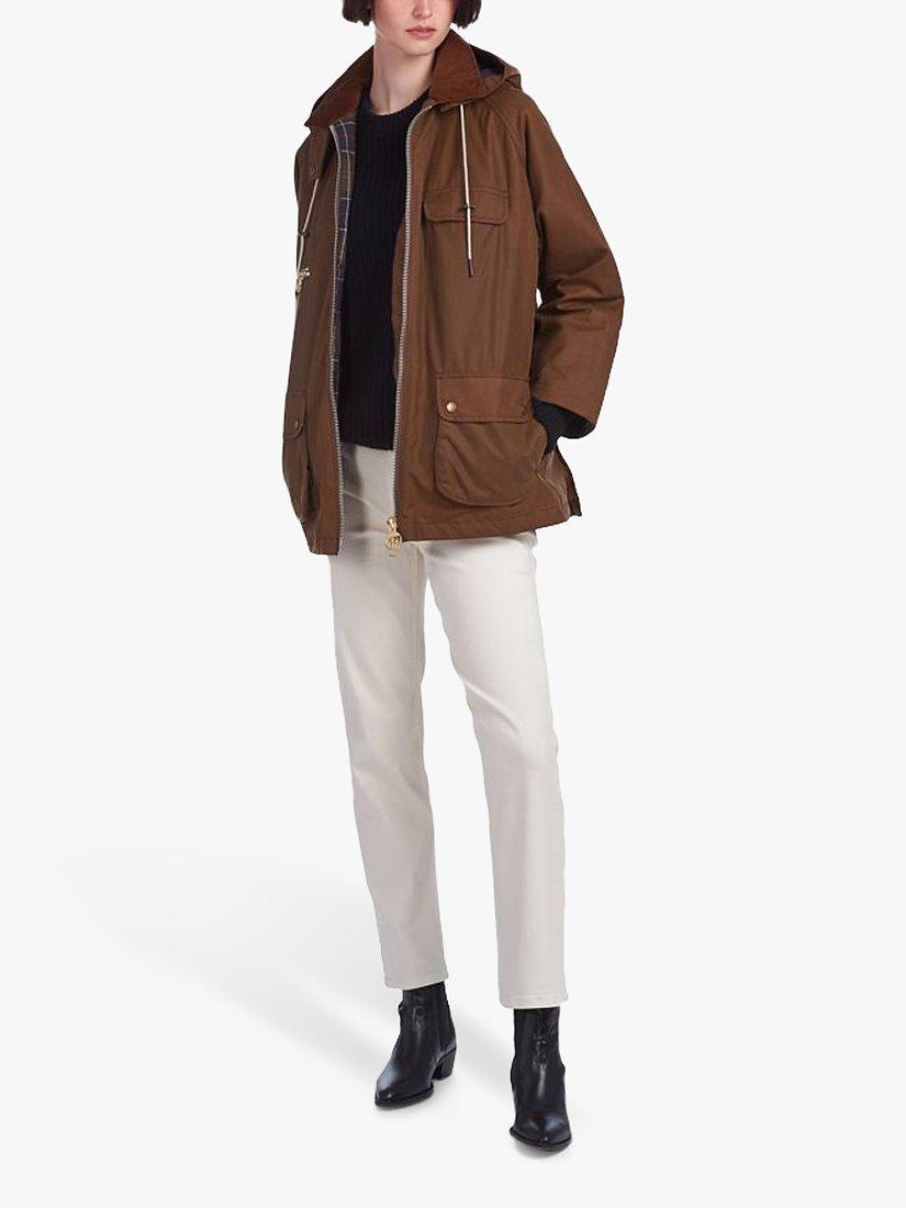 Barbour by ALEXACHUNG Violet Waxed Jacket, Tan/Classic Tartan Barbour by ALEXACHUNG Violet Waxed Jacket, Tan/Classic Tartan