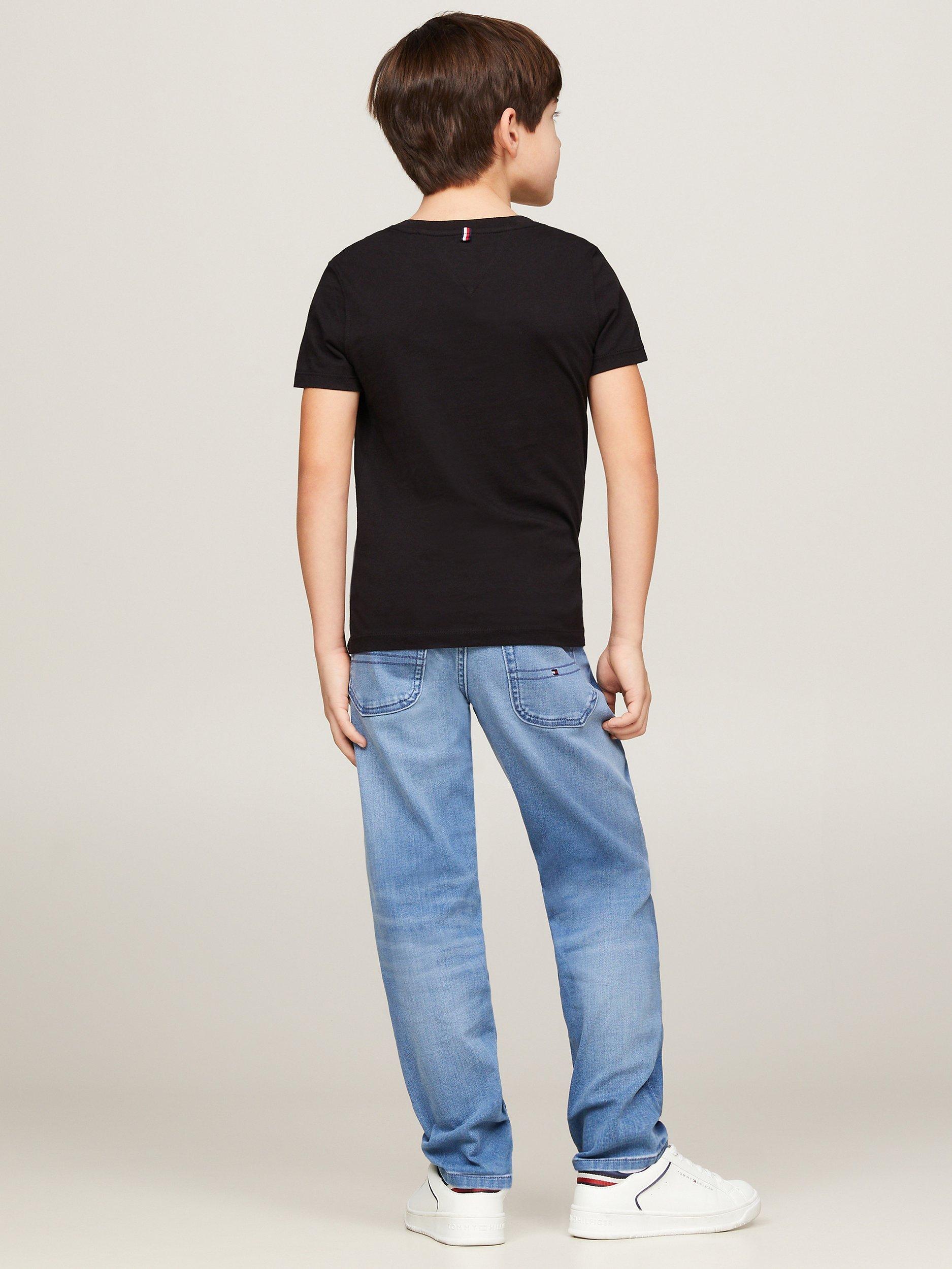 Product image 2 of 7, which shows Tommy Hilfiger Kids' Basic Crew Neck Short Sleeve Top, Black, 3 years