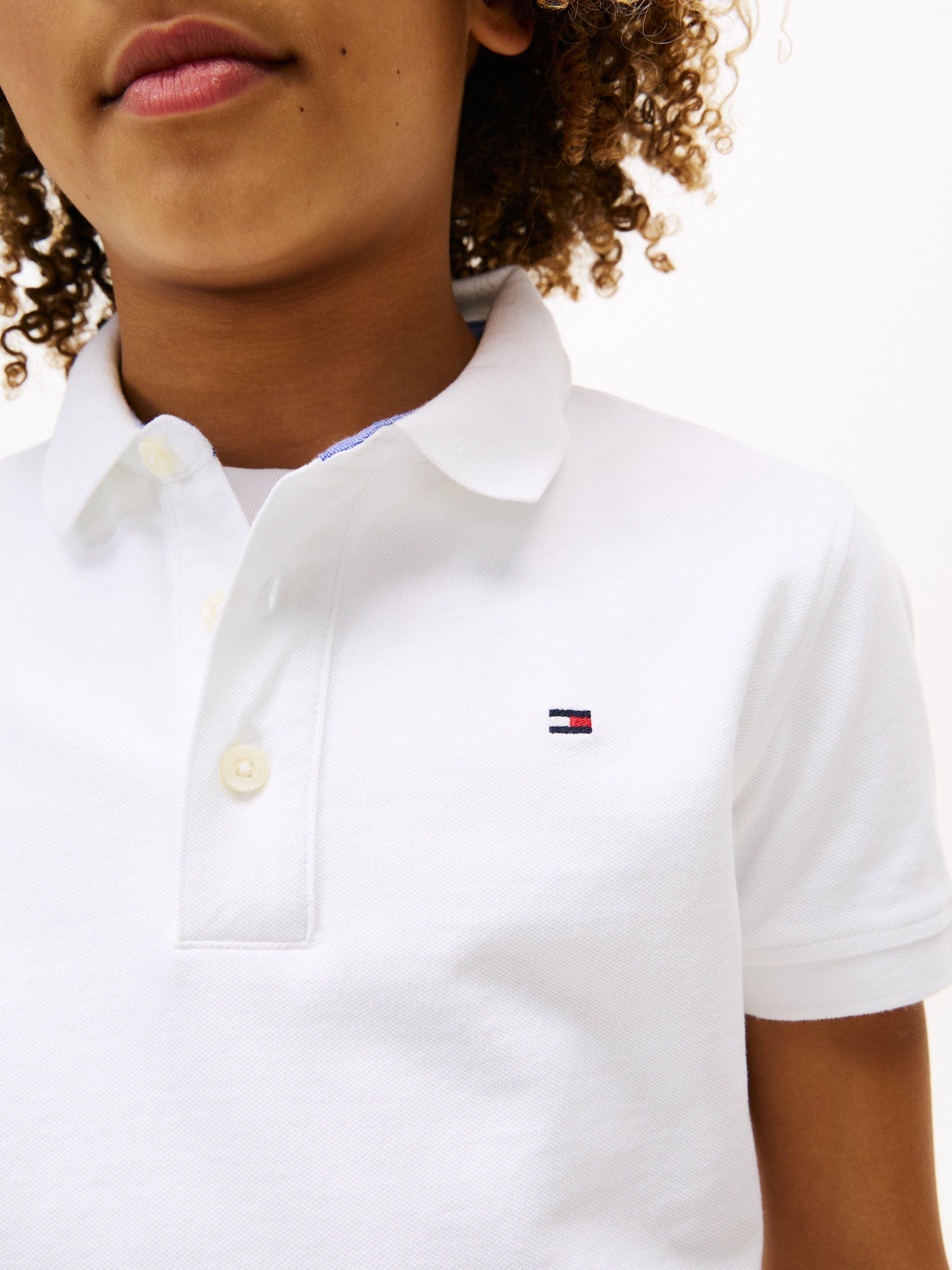 Product image 3 of 6, which shows Tommy Hilfiger Kids' Organic Cotton Short Sleeve Polo Shirt, Bright White, 3 years