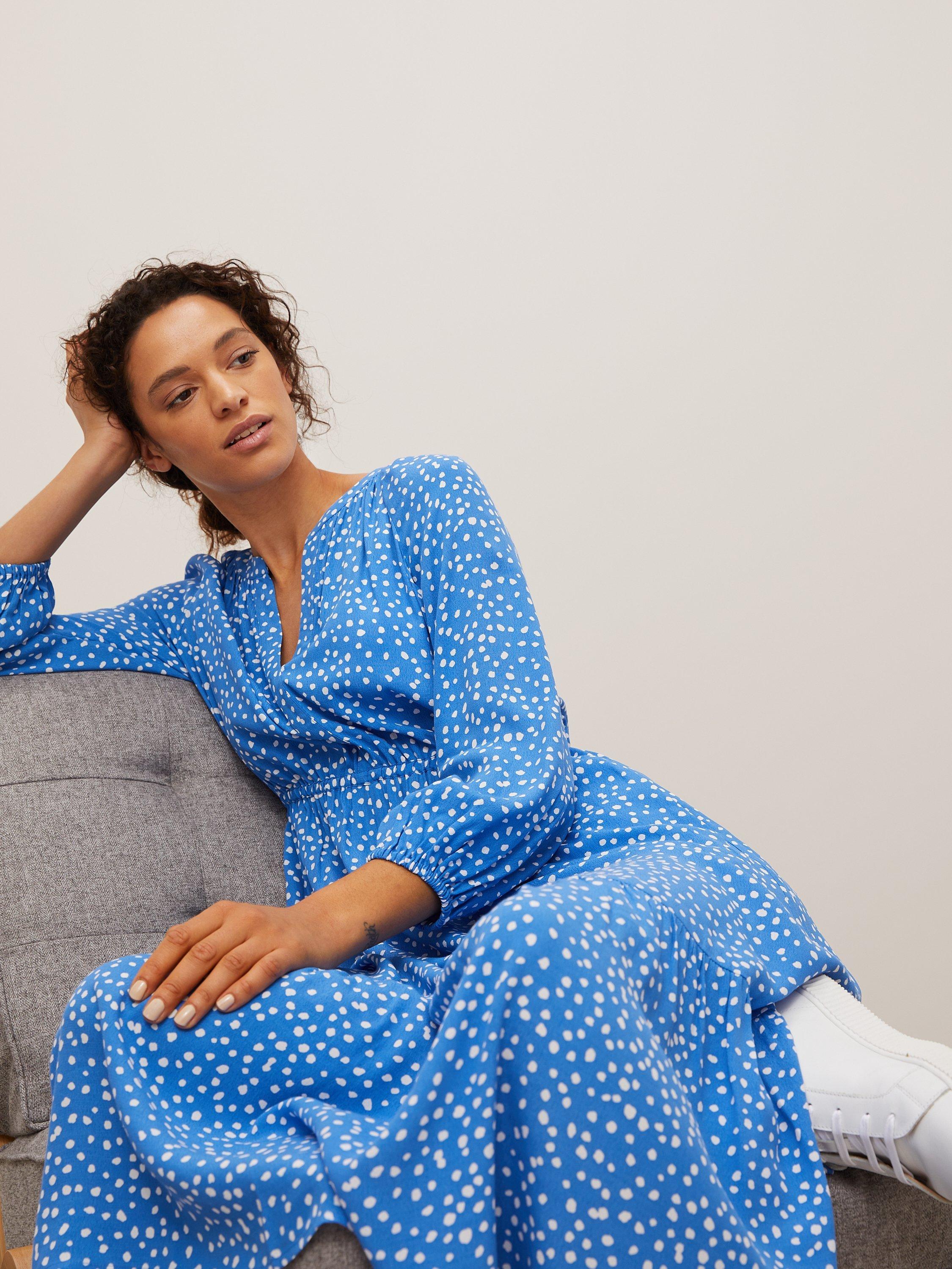 John Lewis Smock Tiered Spot Midi Dress, Blue