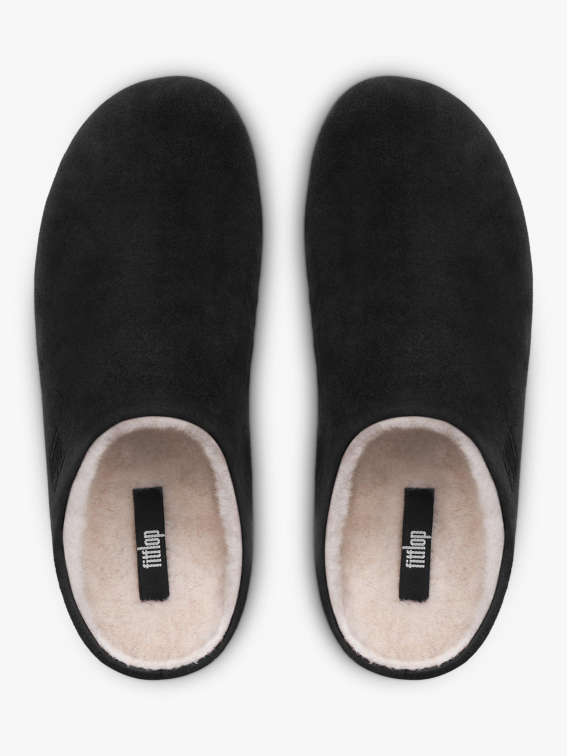 Product image 3 of 4, which shows FitFlop Chrissie Shearling Lined Suede Slippers, Black, 7