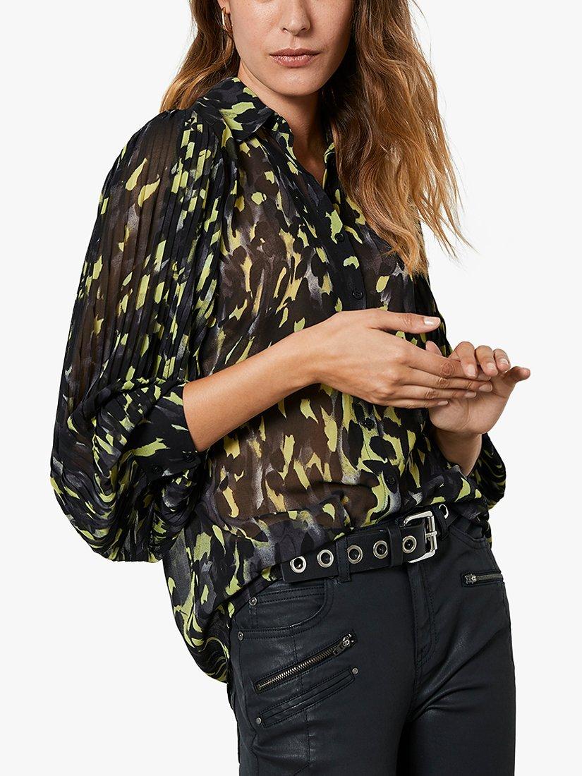 Mint Velvet Charlotte Abstract Brushstroke Shirt, Navy/Lime
