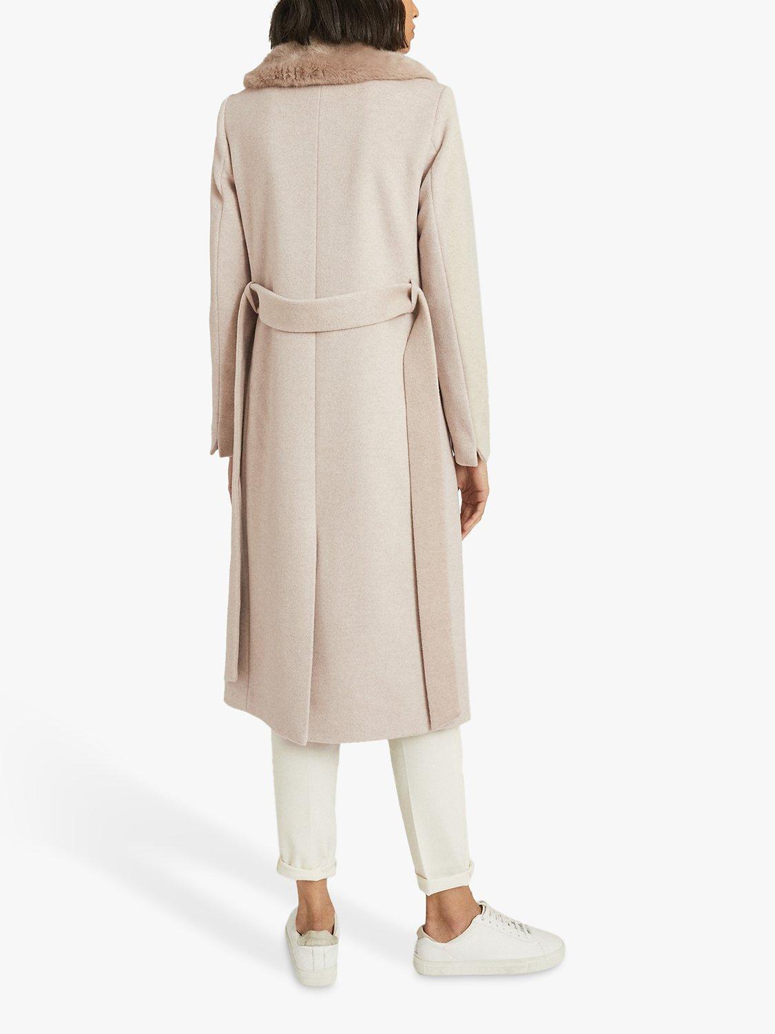 Reiss Pacey Wool Blend Faux Fur Collar Overcoat Grey