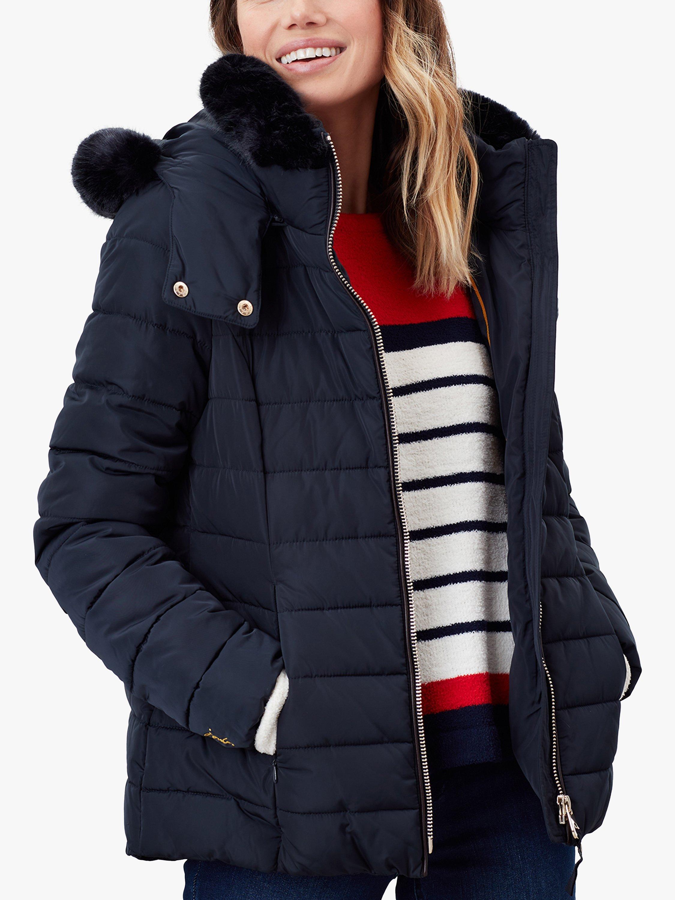 Joules Cassington Quilted Faux Fur Detail Coat Navy