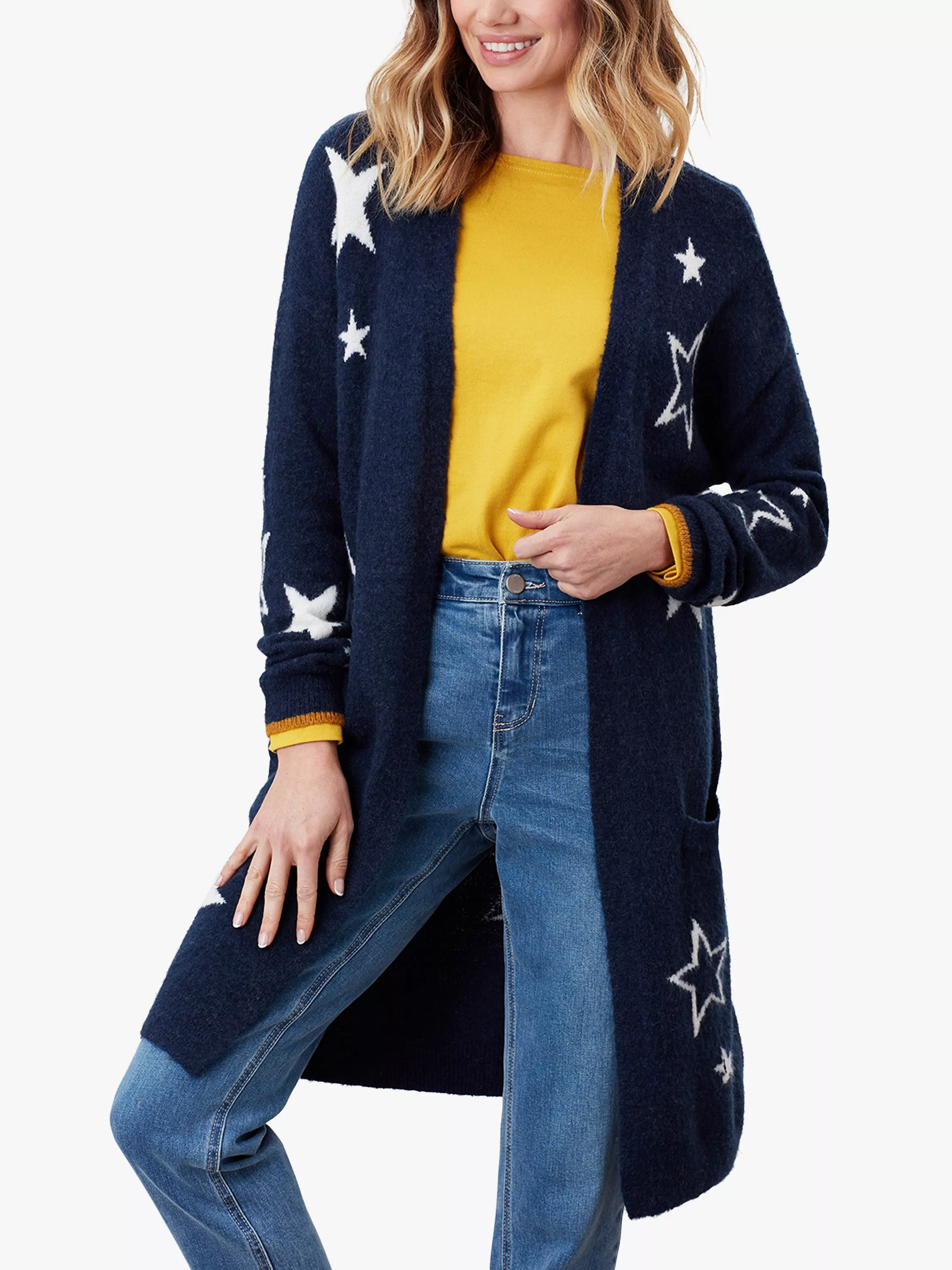 Joules Ann Star Print Longline Cardigan Navy