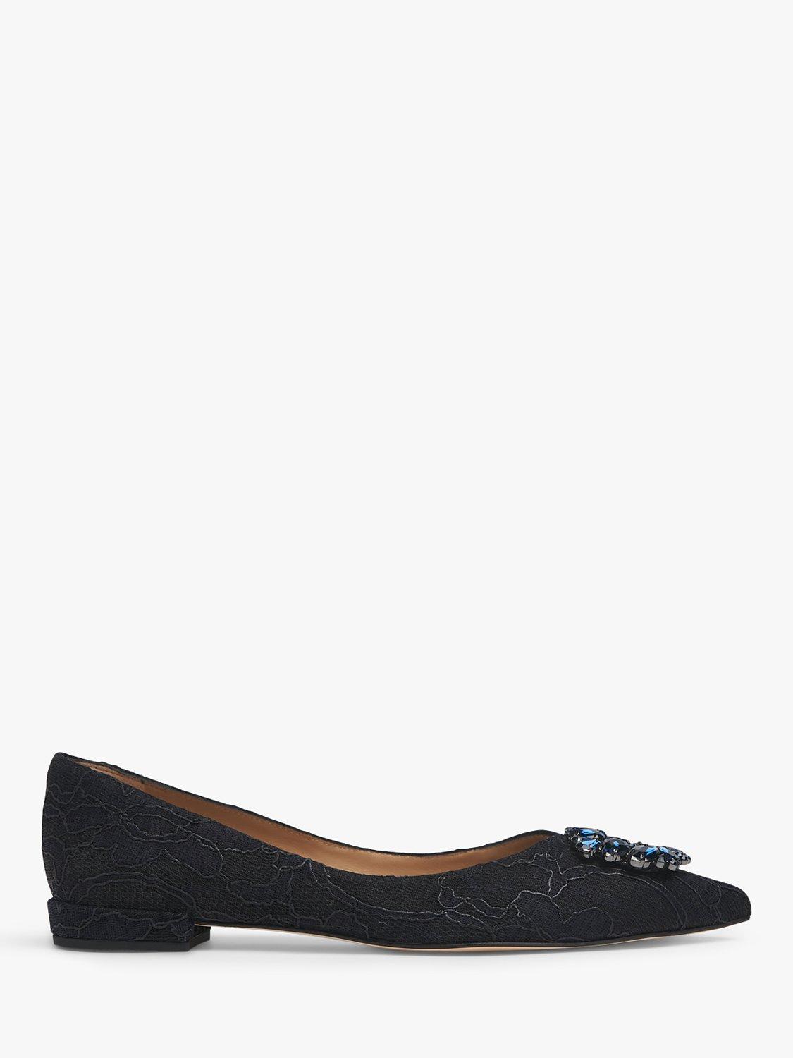 L.K.Bennett Harlow Flat Pointed Toe Lace Pumps, Black/Navy