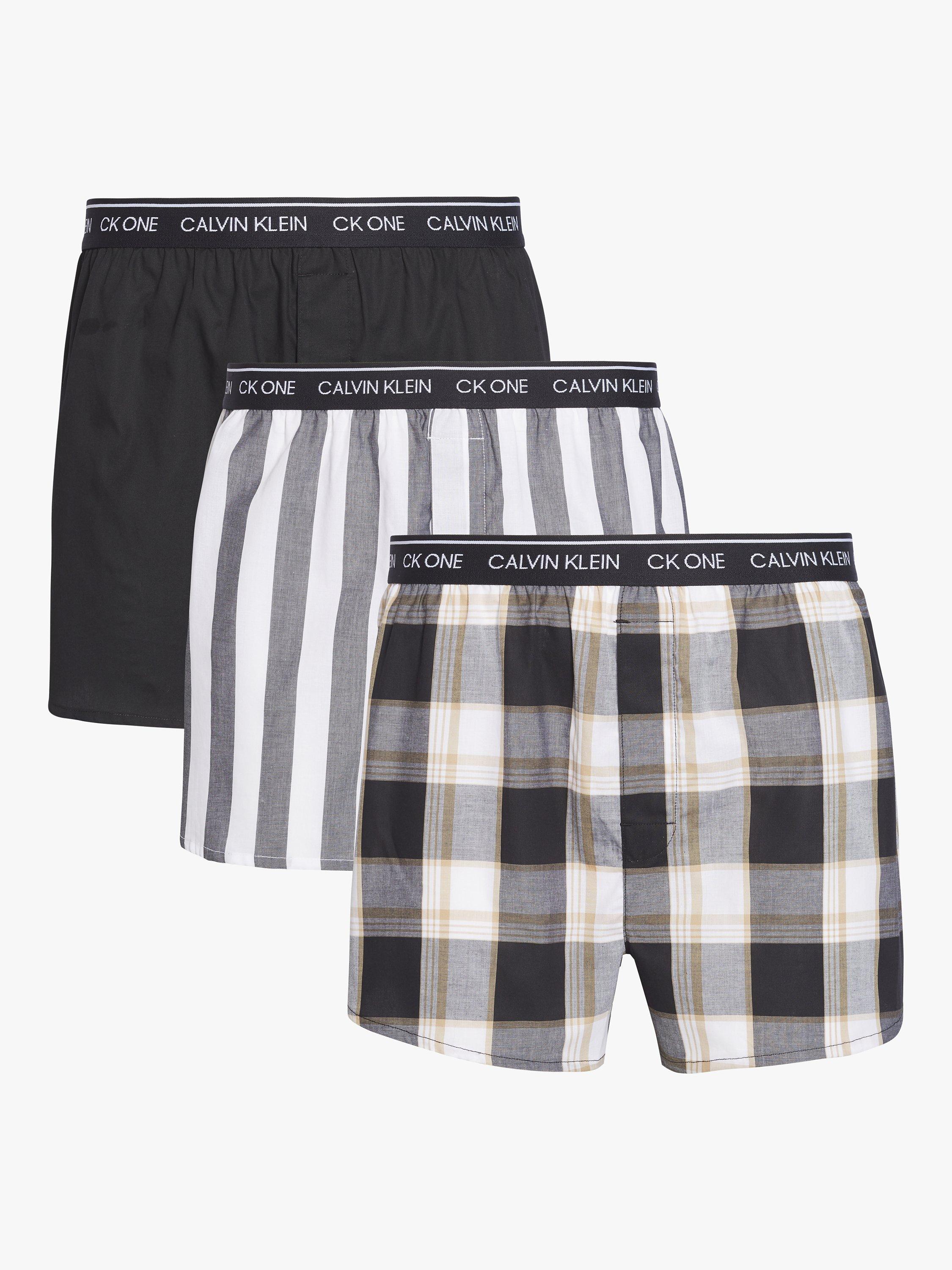 Calvin Klein Cotton Boxers Pack of 3 Black Check Stripe