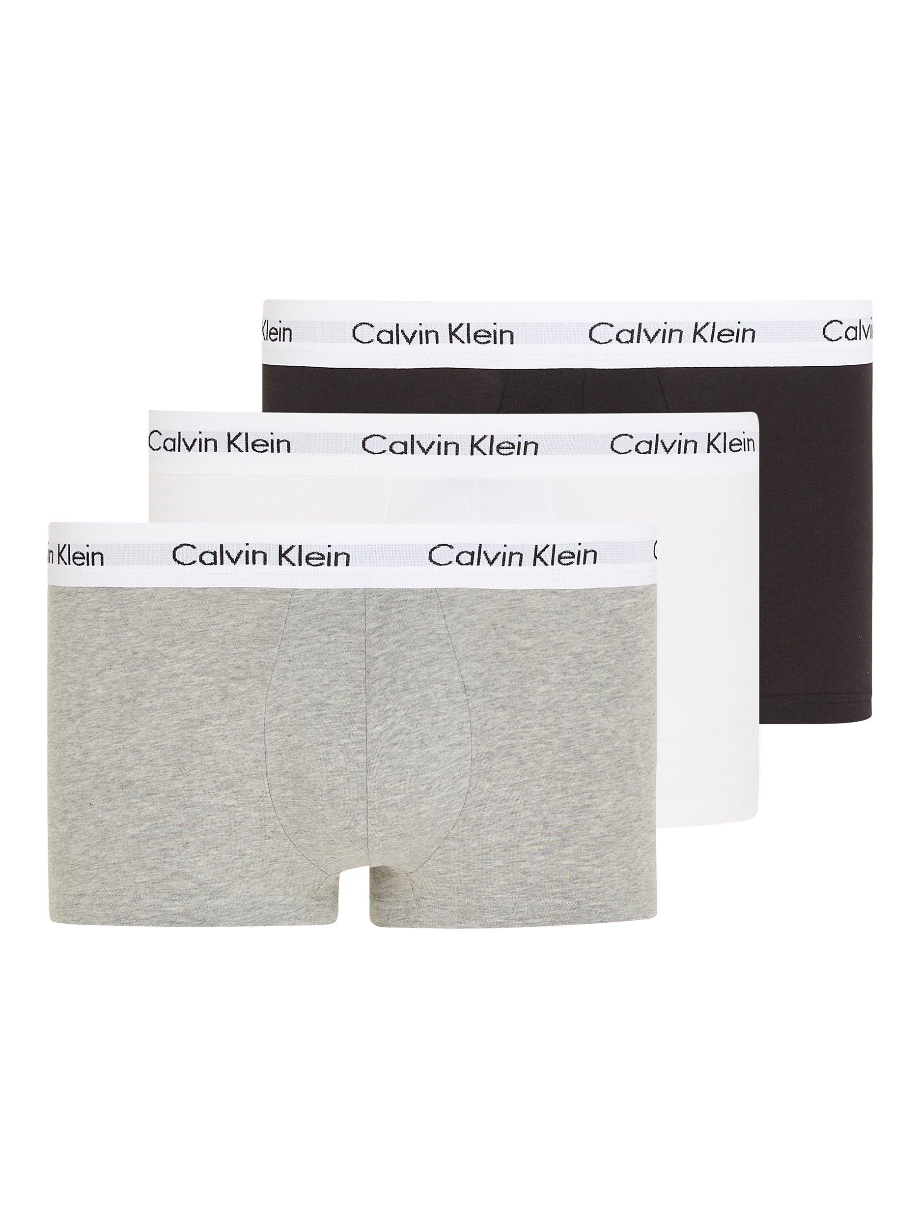 Calvin Klein Low Rise Cotton Stretch Trunks, Pack of 3, Black/White/Grey Heather