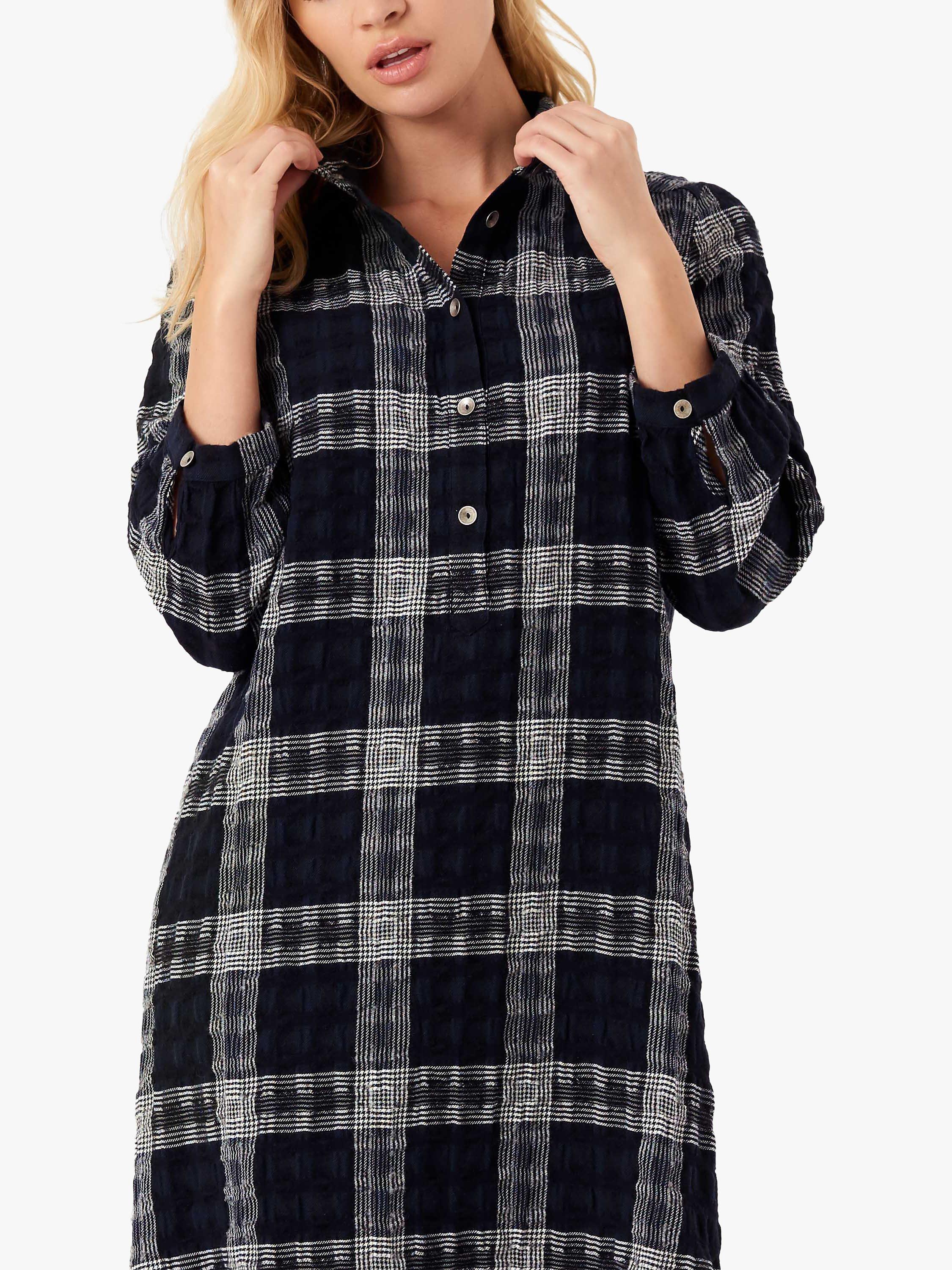 Brora Wool Check Mini Shirt Dress, Monochrome