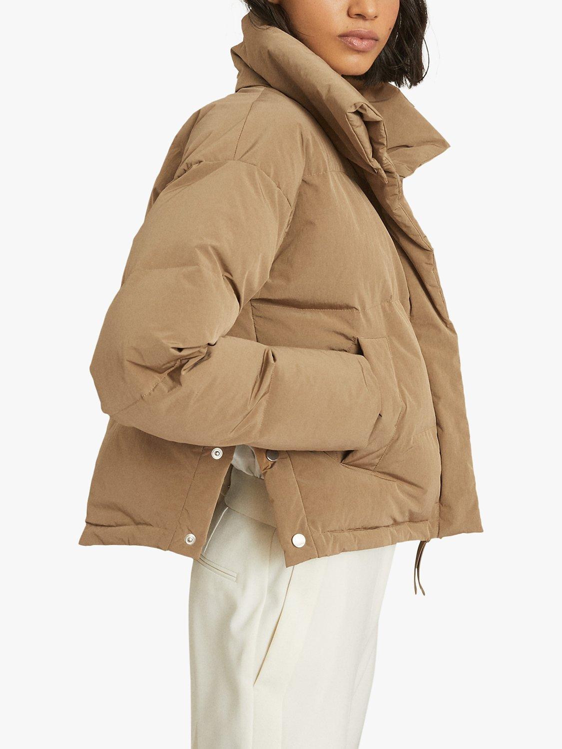 Reiss Corey Funnel Neck Puffer Jacket Camel