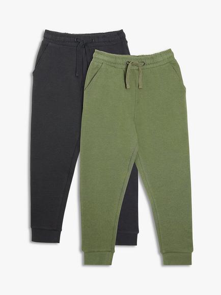 John Lewis Kids' Core Joggers, Pack of 2, Dark Grey/Sage Green - view 2, Charcoal/Khaki
