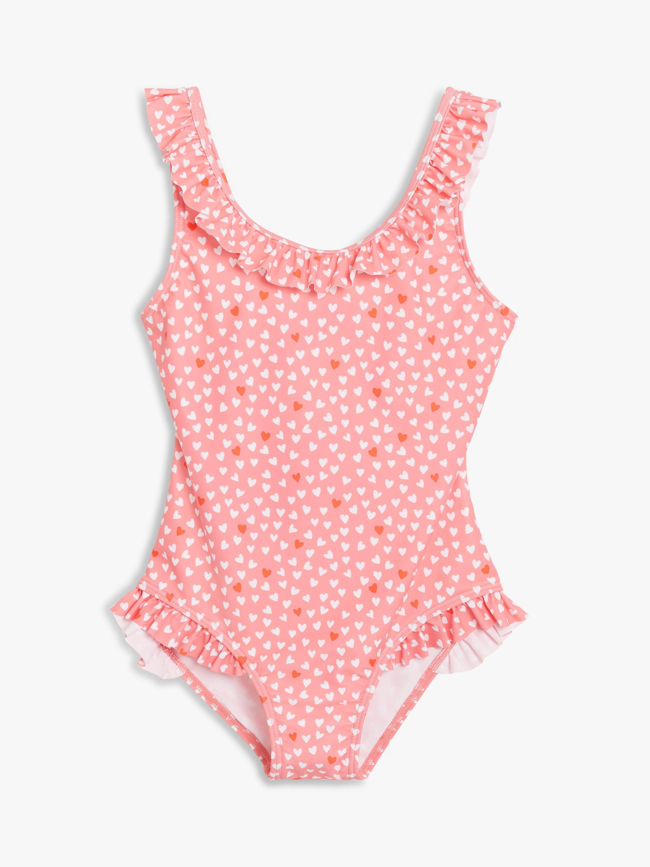 John Lewis Girls' Heart Print Swimsuit, Pink