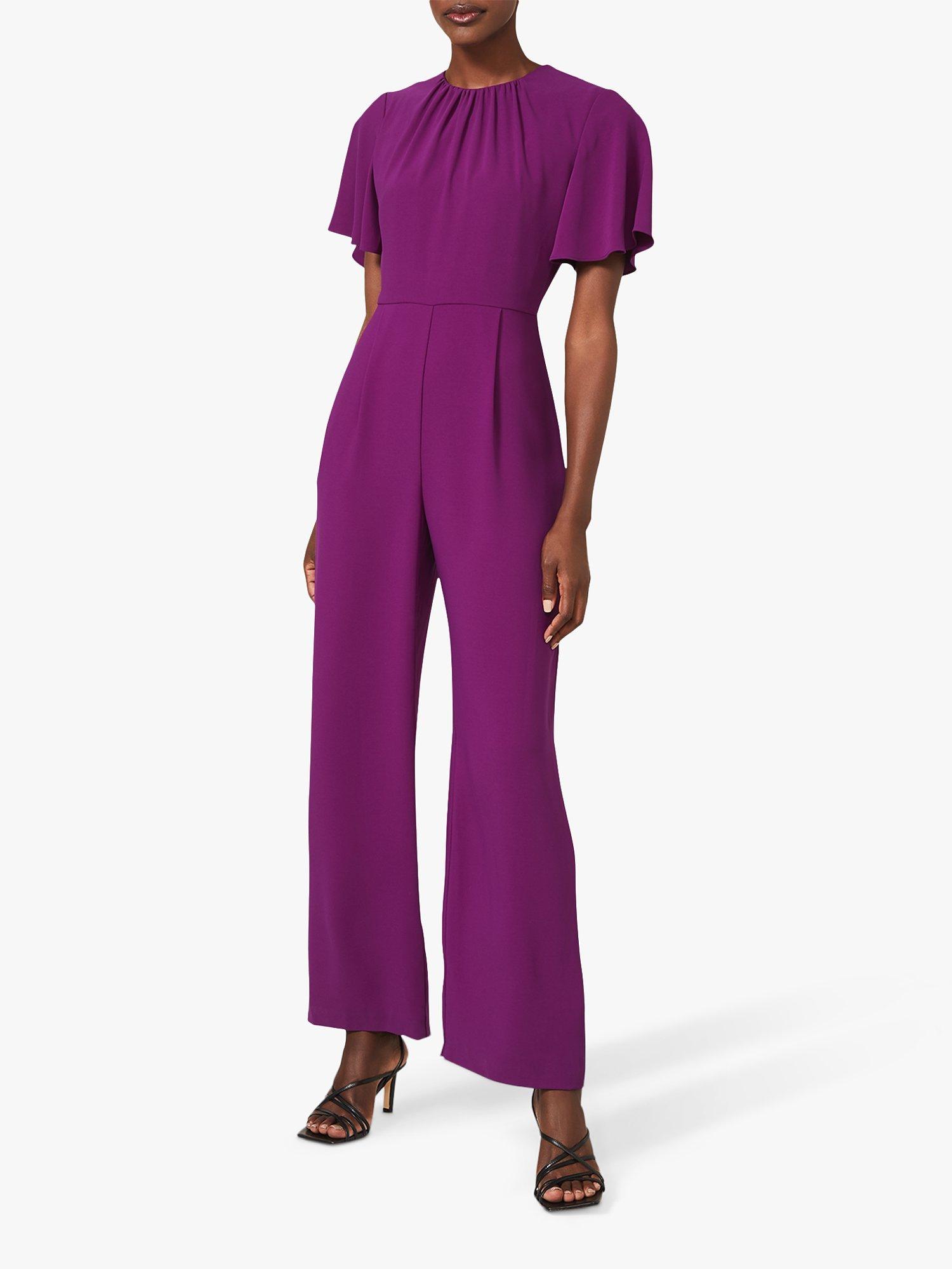 Phase Eight Andela Ruched Neck Angel Sleeve Jumpsuit, Amethyst