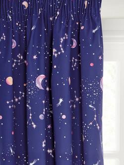 John Lewis Glow in the Dark Constellation Print Pencil Pleat Blackout Children's Curtains, Blue, Blue