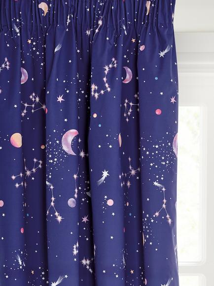 John Lewis Glow in the Dark Constellation Print Pencil Pleat Blackout Children's Curtains, Blue, Blue