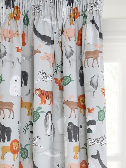 John Lewis World Map Print Pencil Pleat Blackout Children's Curtains, Multi, Multi
