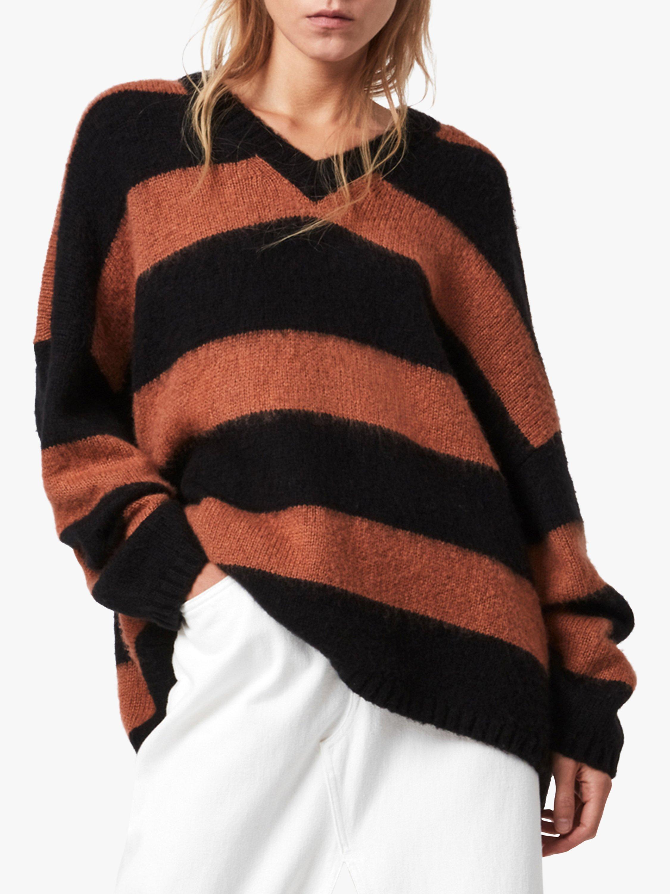 AllSaints Lou good V-Neck Stripe Oversized Pullover Jumper Sweater