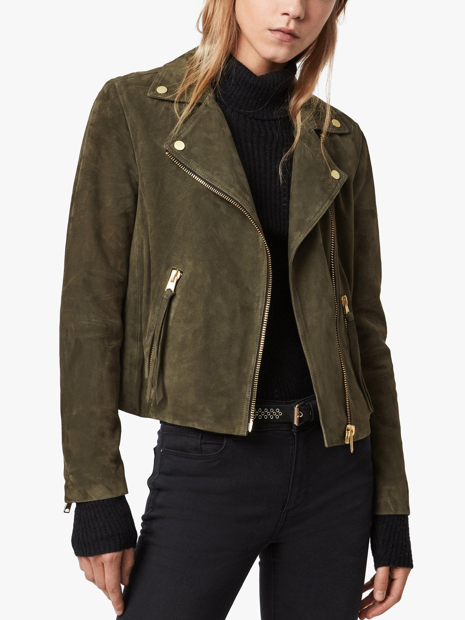 AllSaints Dalby Suede Biker Jacket Emerald Green