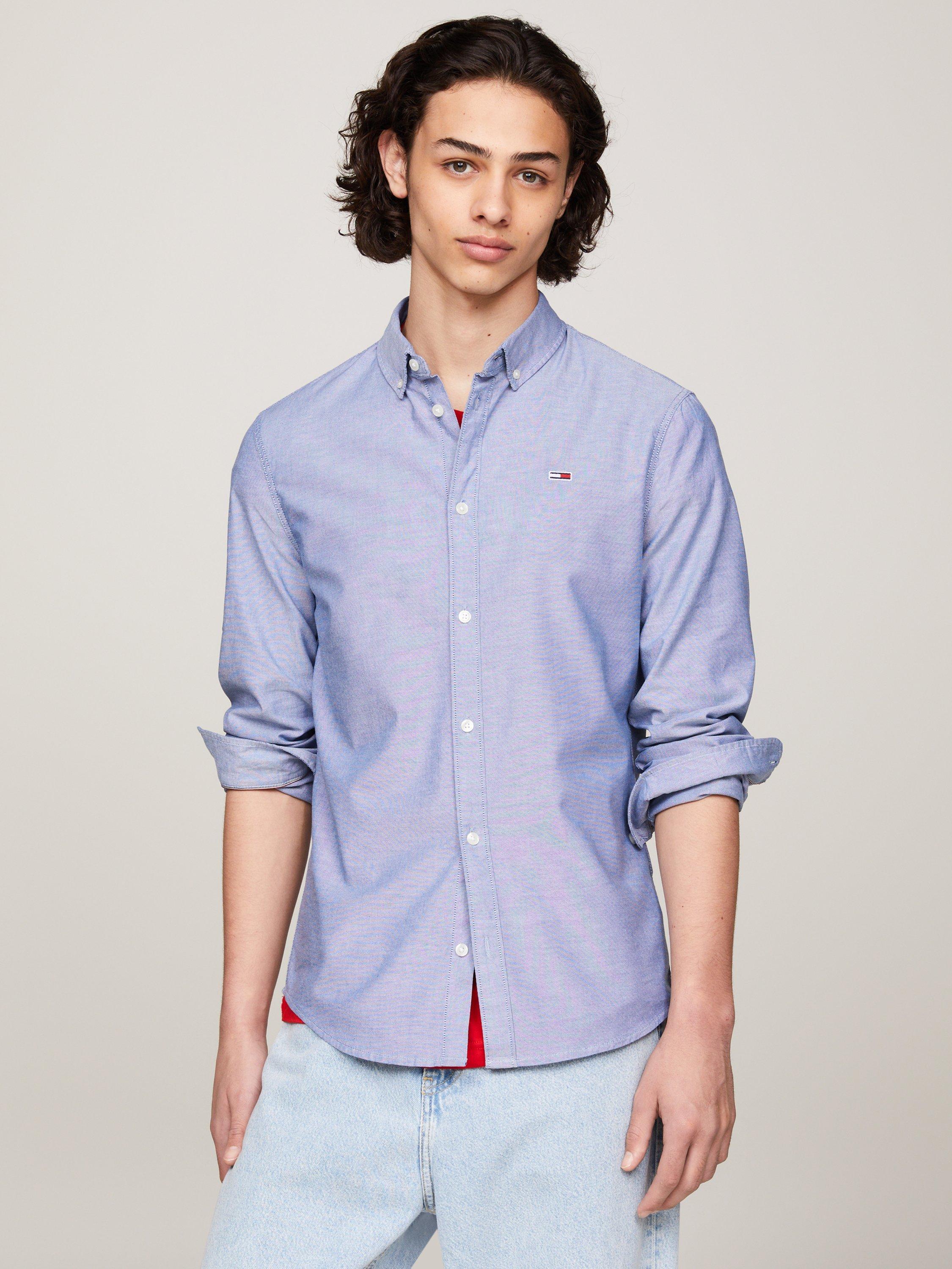 Product image 1 of 3, which shows Tommy Jeans Slim Organic Cotton Oxford Shirt, Twilight Navy, XS