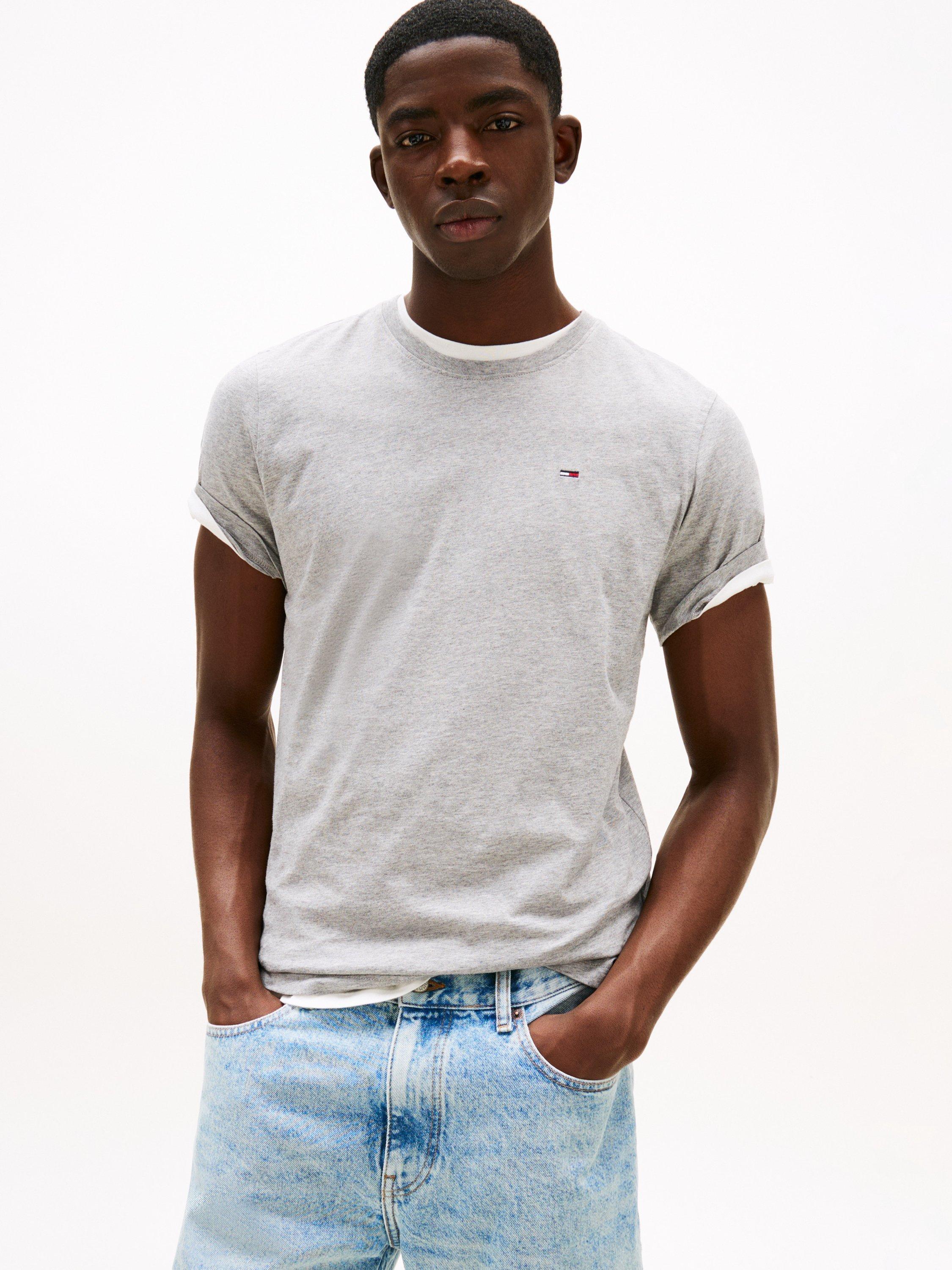 Product image 1 of 4, which shows Tommy Jeans Organic Cotton Crew Neck T-Shirt, Light Grey Heather, XS
