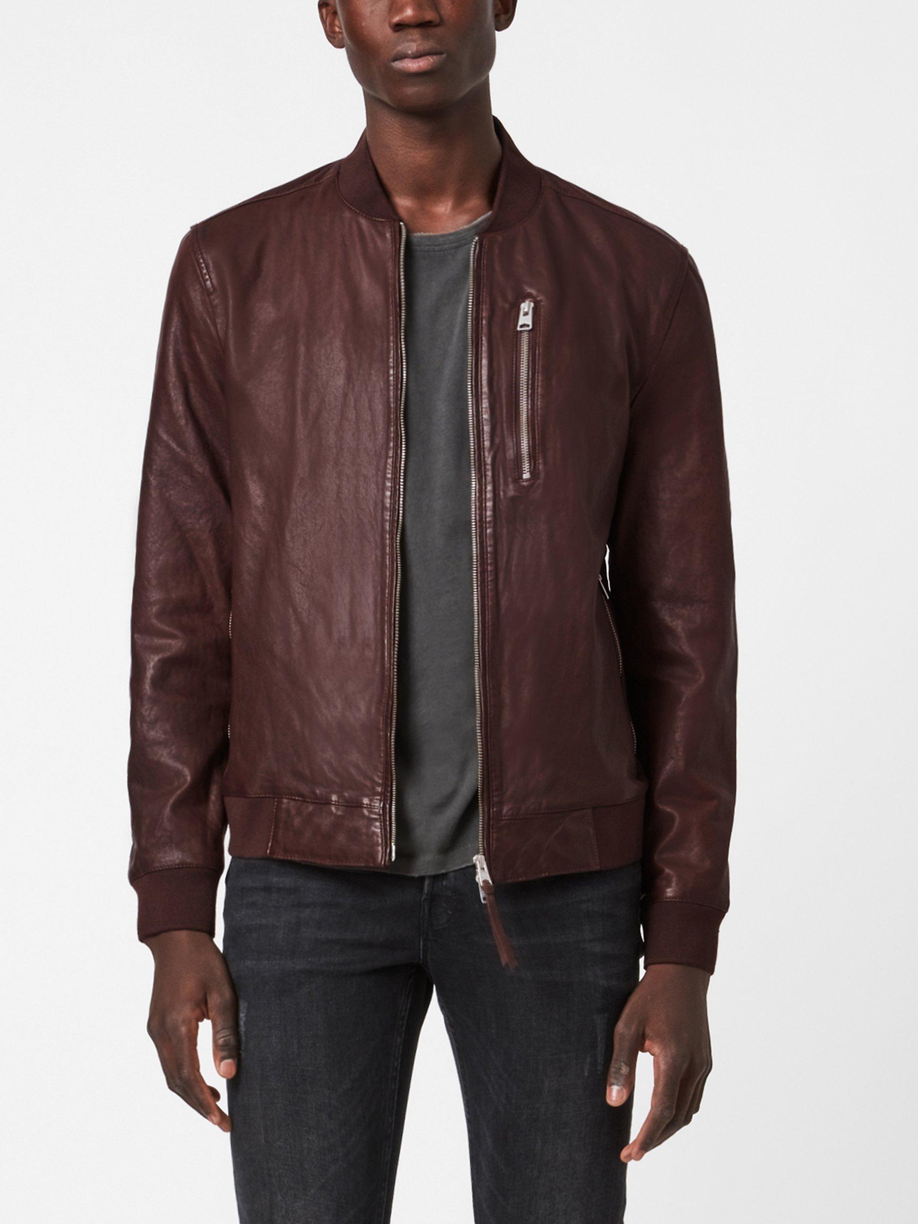 AllSaints Boyton Leather Bomber Jacket, Oxblood Red