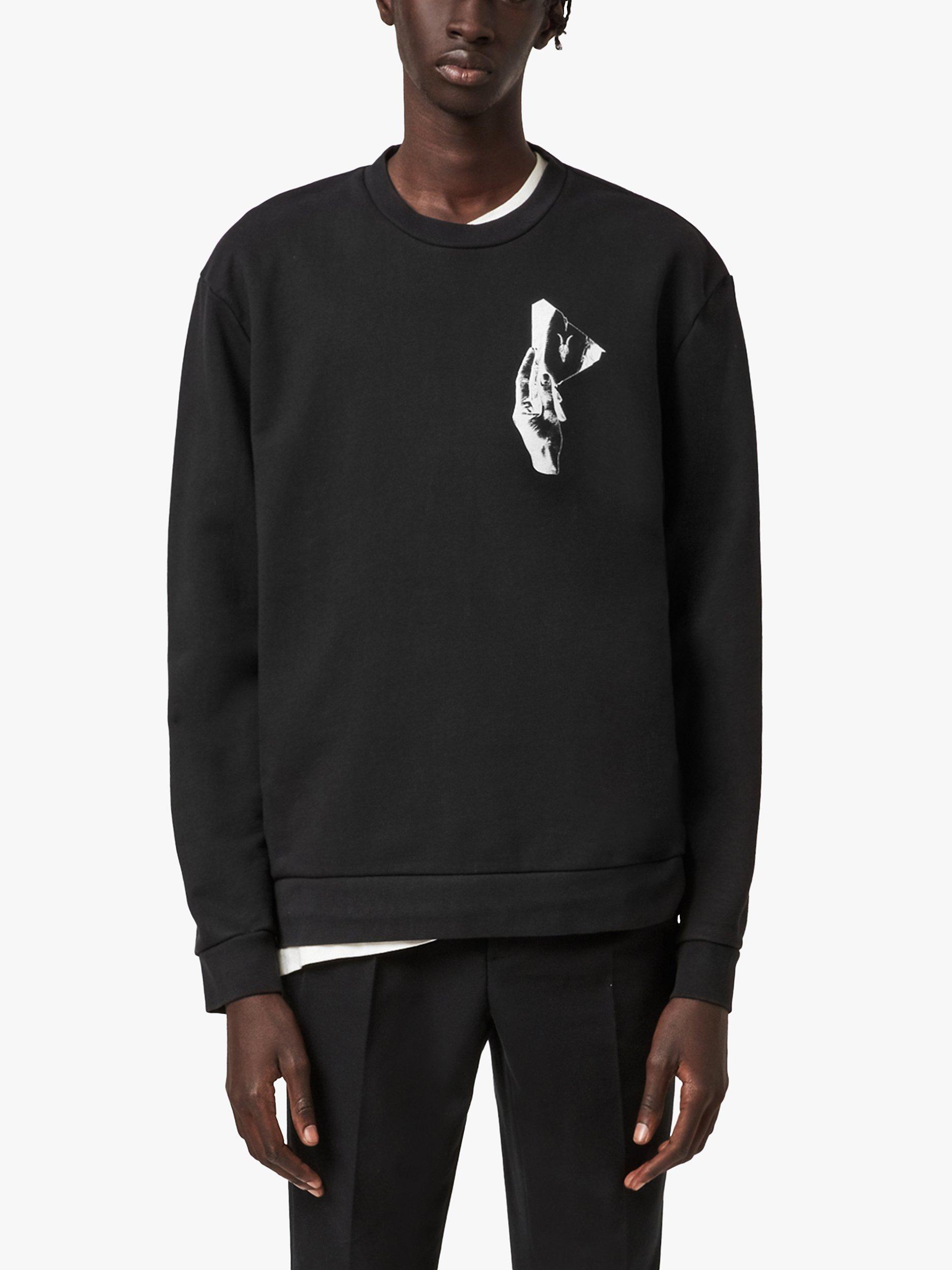 AllSaints Mirror Crew Neck Jersey Top, Black, S