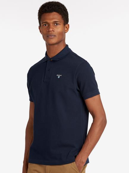 Barbour Tartan Pique Cotton Short Sleeve Polo Shirt, Navy