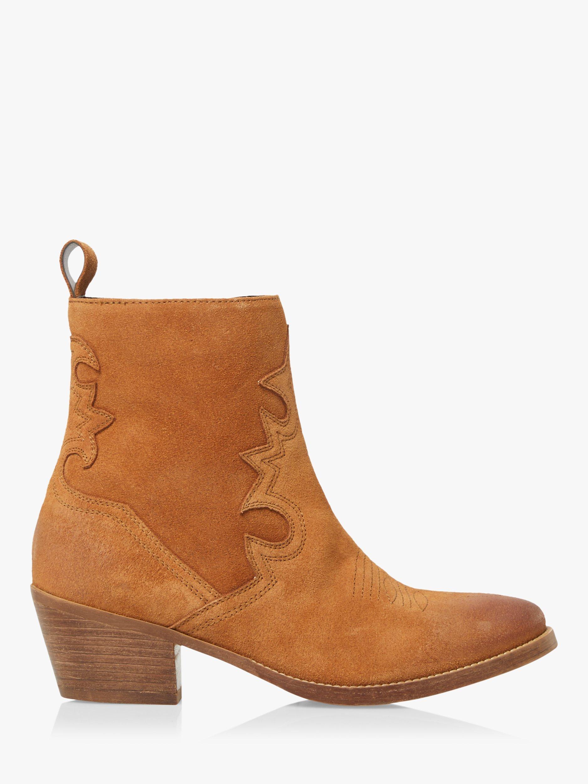 Bertie Paddie Suede Cowboy Ankle Boots Tan