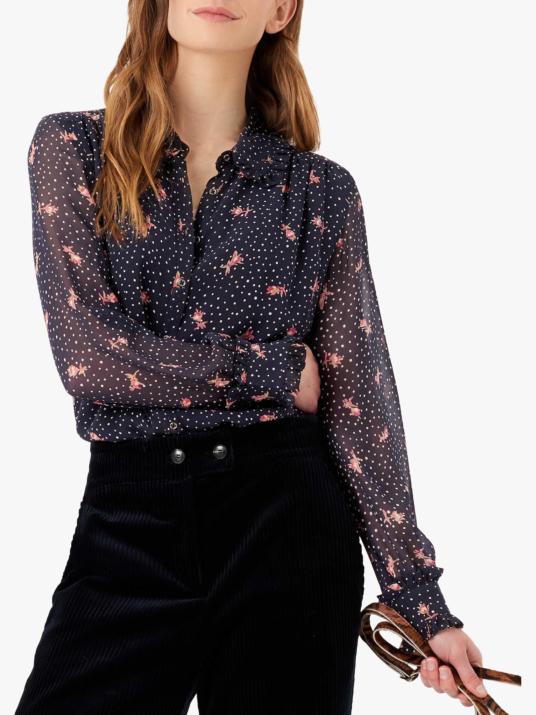 Brora Silk Floral Spot Blouse, Midnight