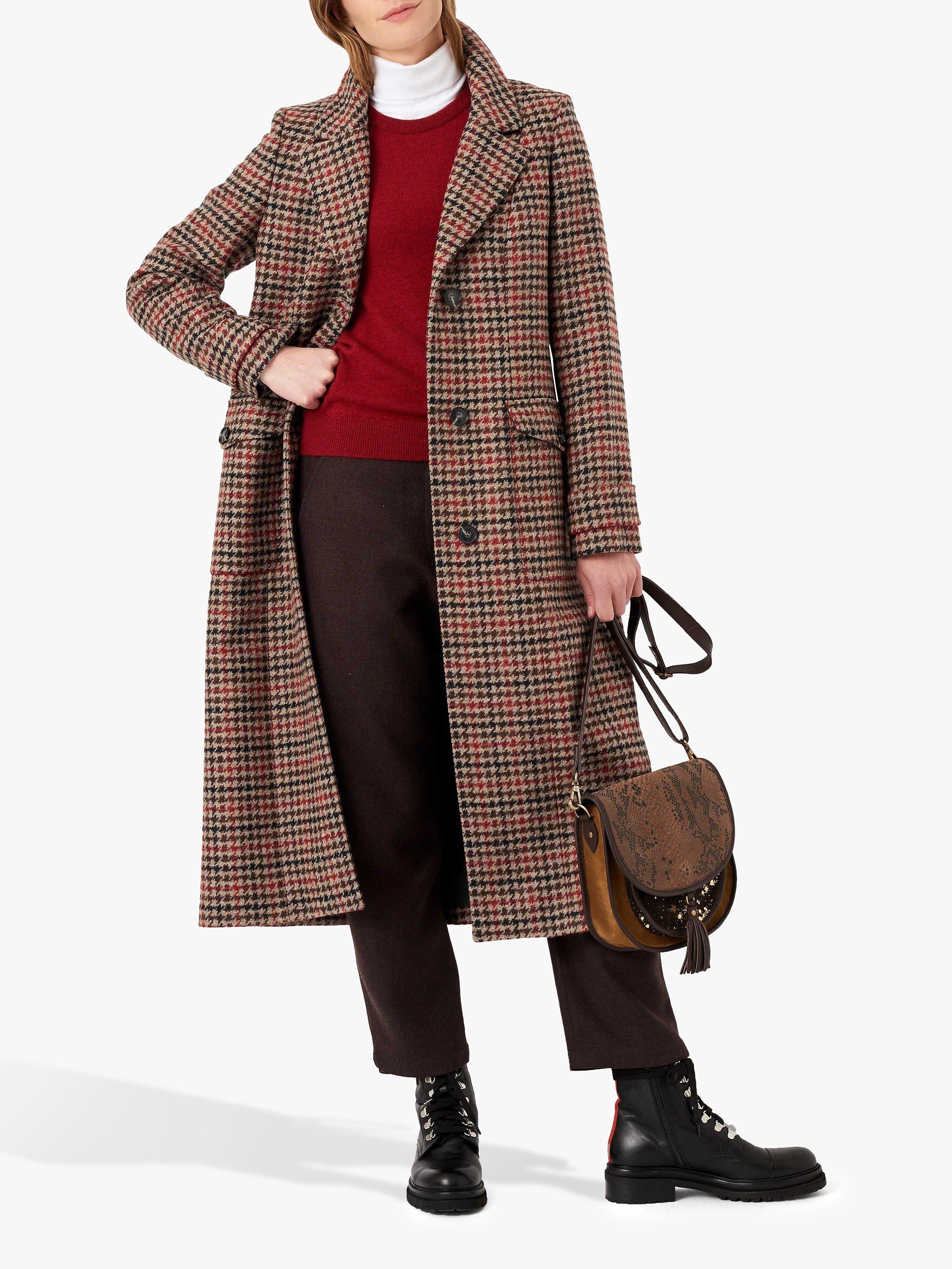 Brora Houndstooth Wool Coat, Otter Check