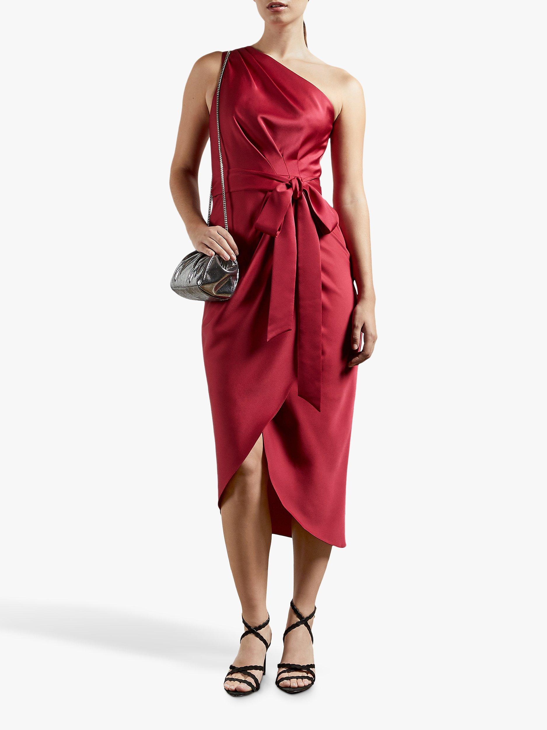 Ted Baker Gabie One Shoulder Drape Midi Dress Red