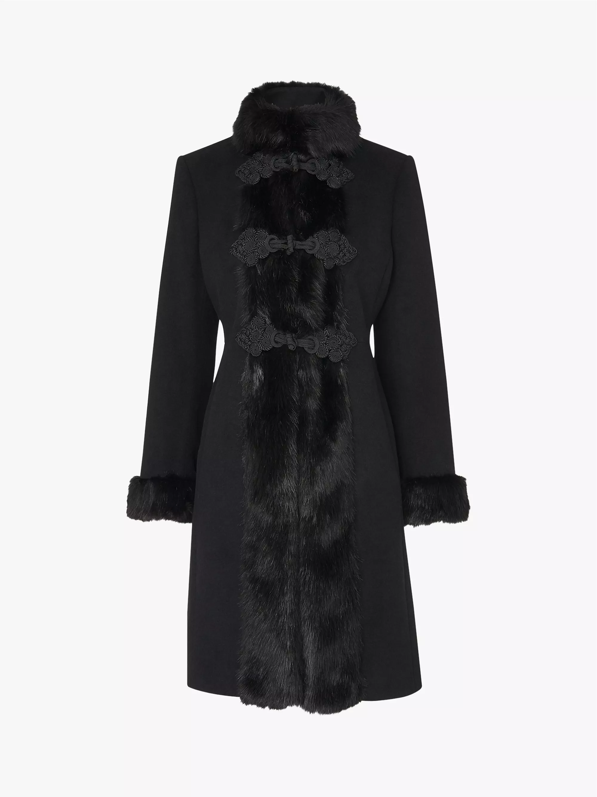 L.K.Bennett Perris Faux Fur Trim Tailored Coat Black