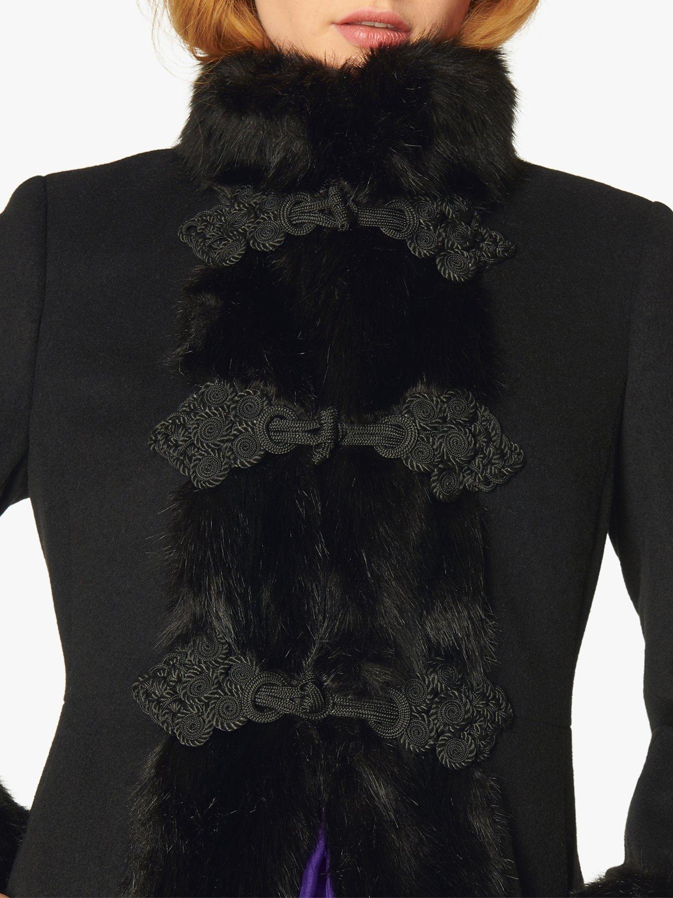 L.K.Bennett Perris Faux Fur Trim Tailored Coat Black