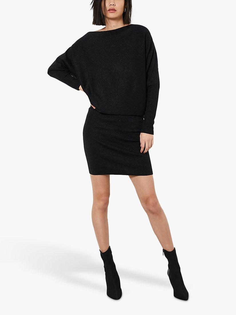 Mint Velvet Metallic Knit Jumper Dress Black