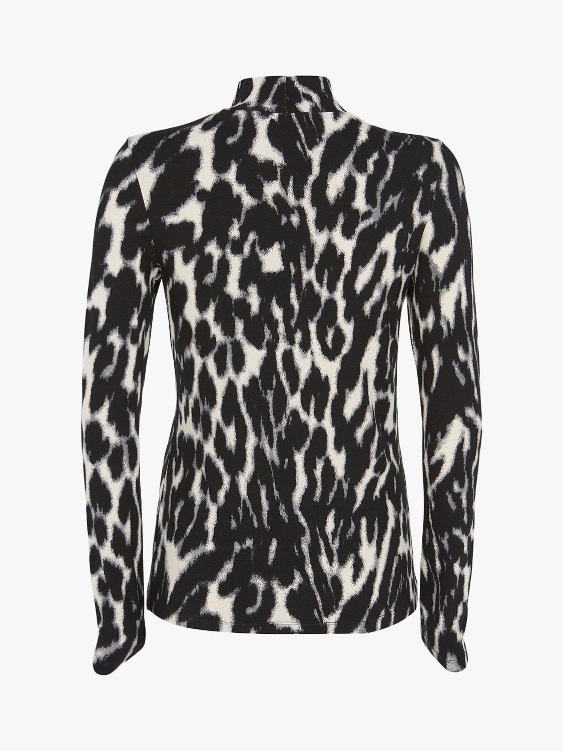 Mint Velvet Leopard Print Polo Neck Top Grey Multi