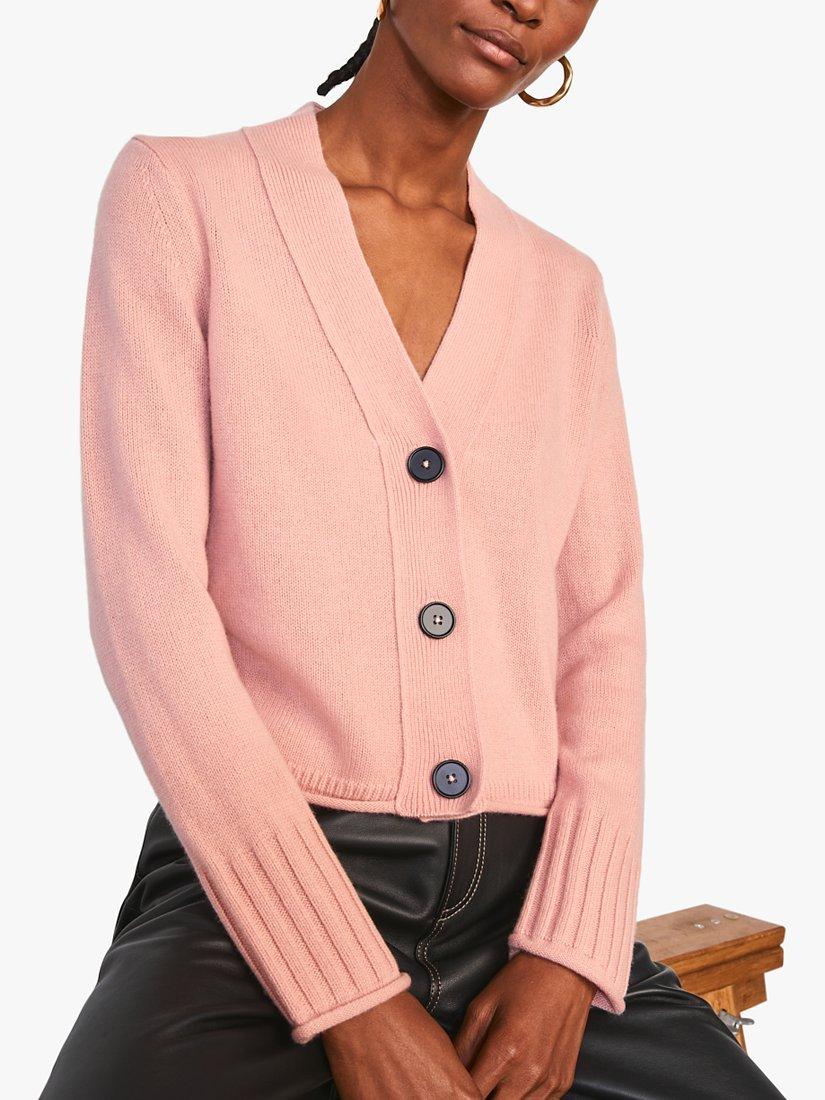 Jigsaw Merino Cashmere V Neck Cardigan, Rosa