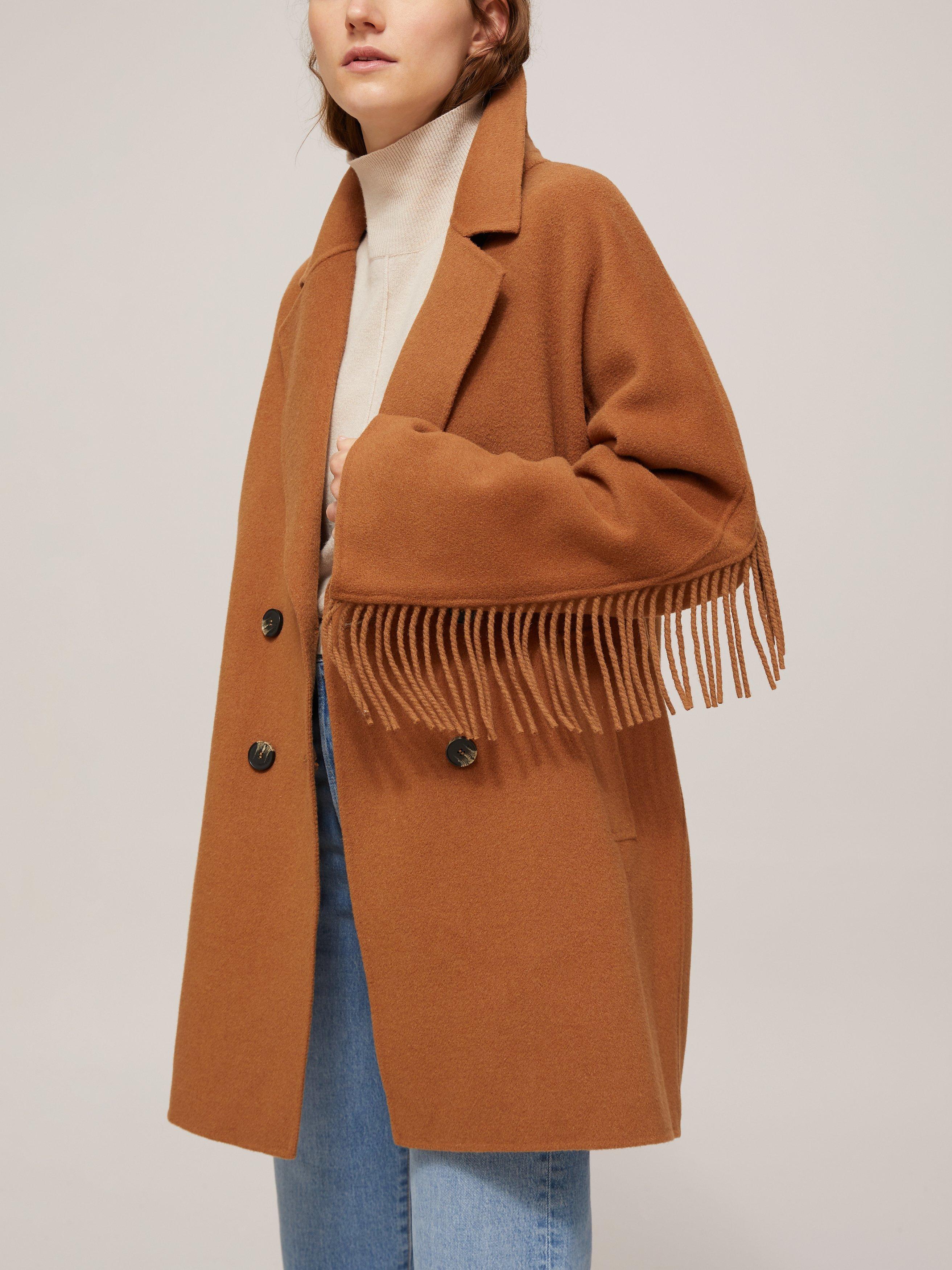 Marella Double Breasted Fringe Coat, Burnt Brown