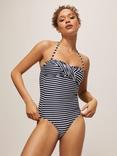 John Lewis Nirvana Stripe Twist Front Bandeau Swimsuit, Navy/White