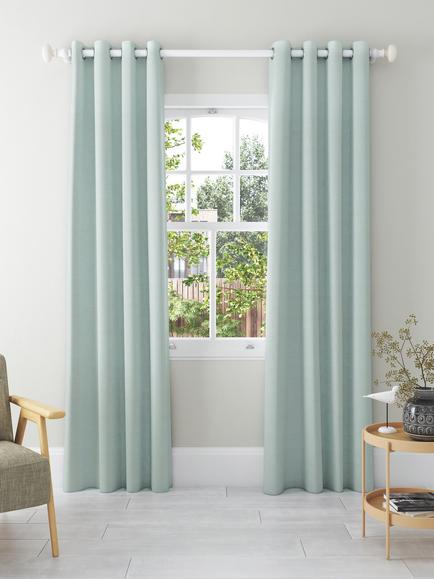 John Lewis Textured Weave Pair Blackout Lined Eyelet Curtains, Duck Egg