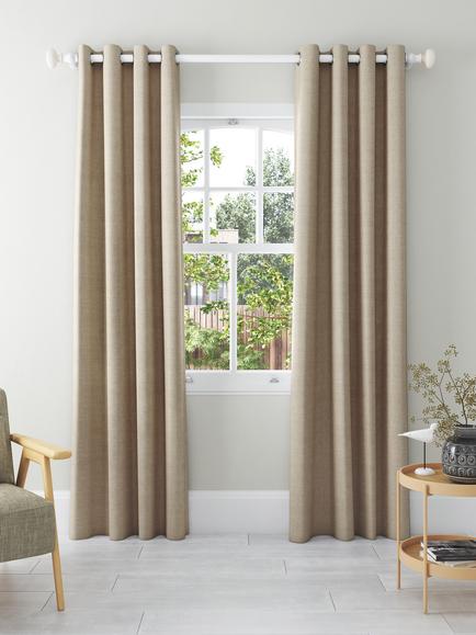 John Lewis Textured Weave Pair Blackout Lined Eyelet Curtains, Natural
