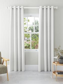 John Lewis Textured Weave Pair Blackout Lined Eyelet Curtains, White