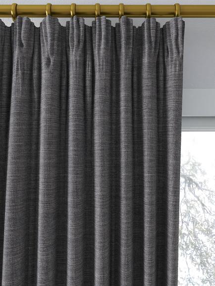 John Lewis Textured Weave Pair Blackout Lined Pencil Pleat Curtains, Steel