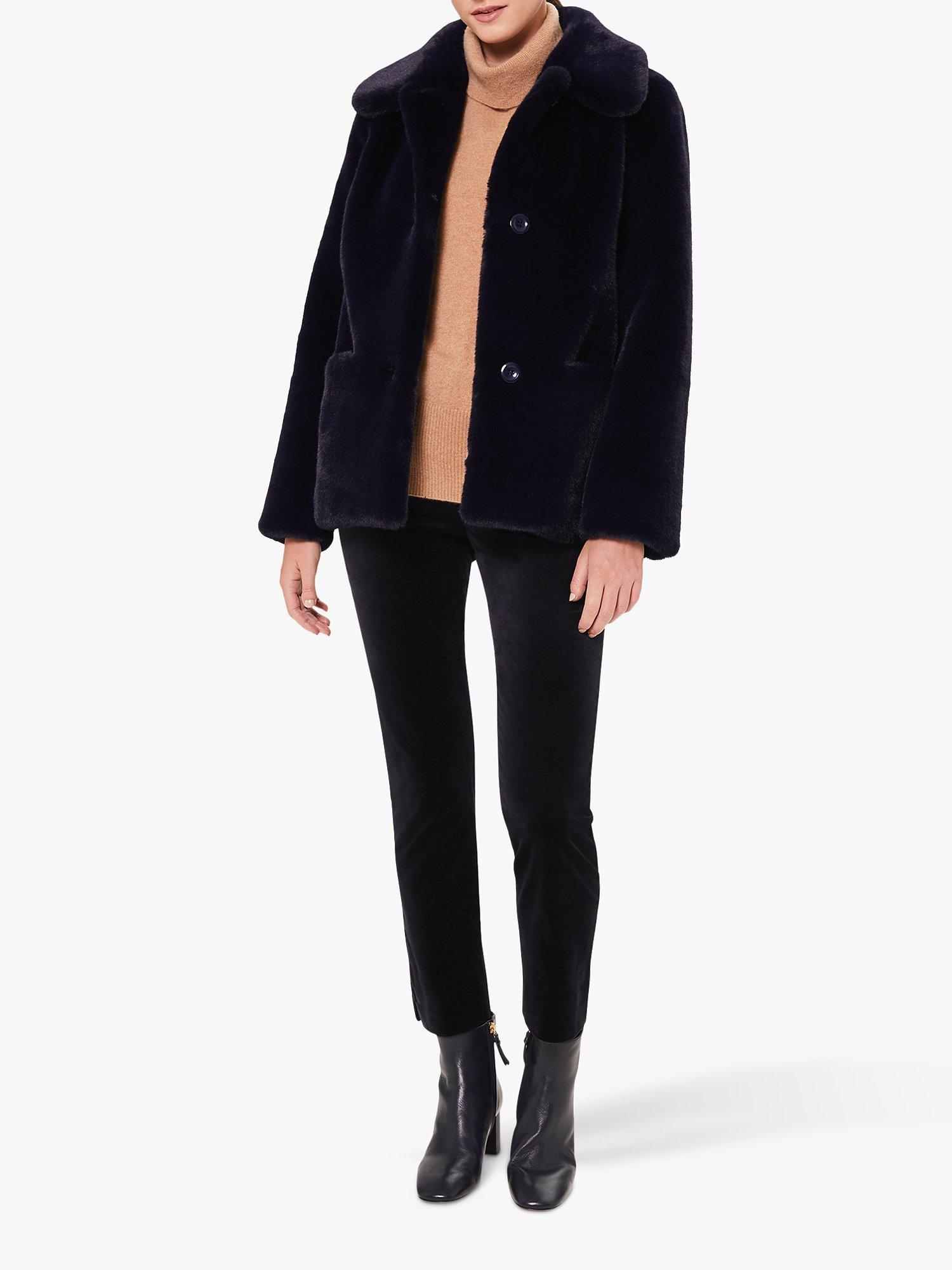 Hobbs Monique Faux Fur Coat, Midnight