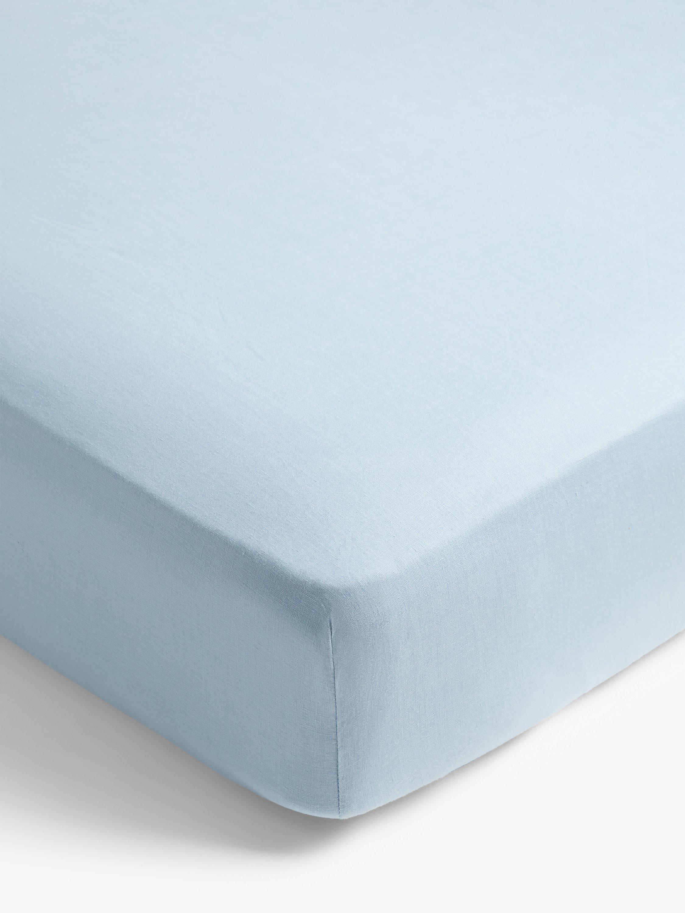 John Lewis Comfy & Relaxed Chambray Linen Fitted Sheet, Single, French Blue