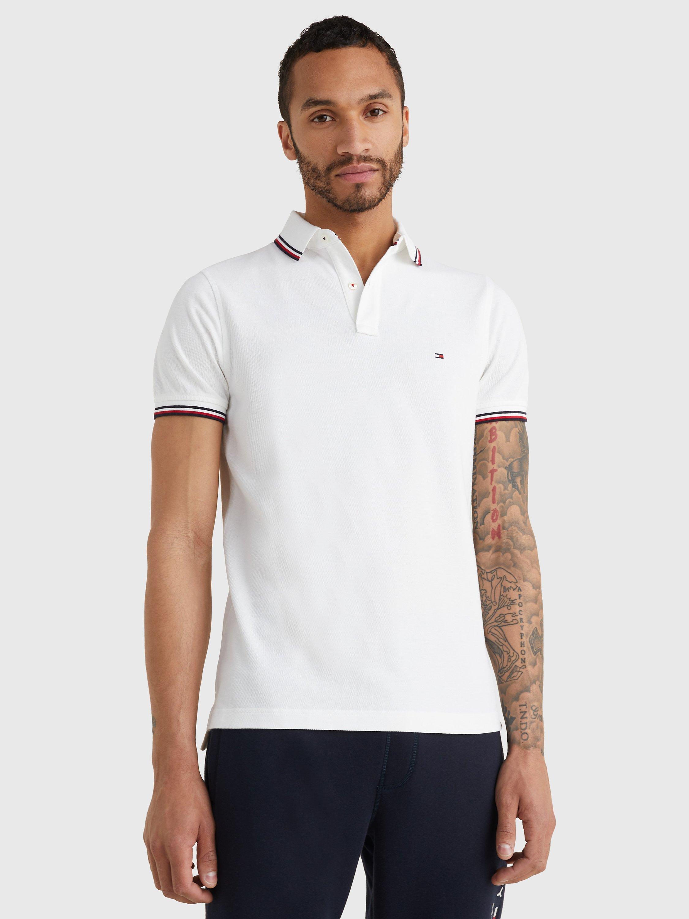 Tommy Hilfiger Tipped Organic Cotton Slim Fit Polo Shirt, White, XS