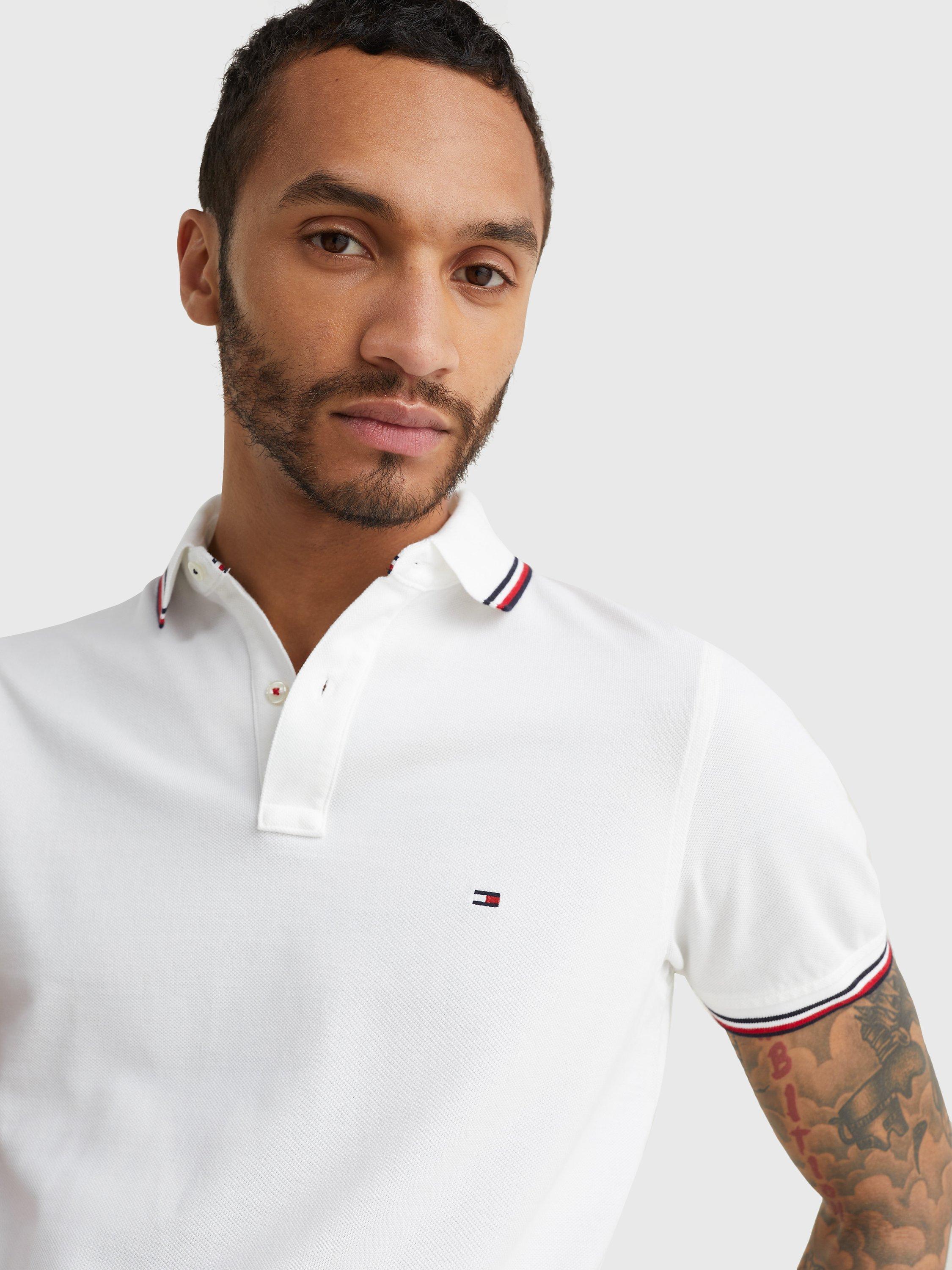 Tommy Hilfiger Tipped Organic Cotton Slim Fit Polo Shirt, White, XS