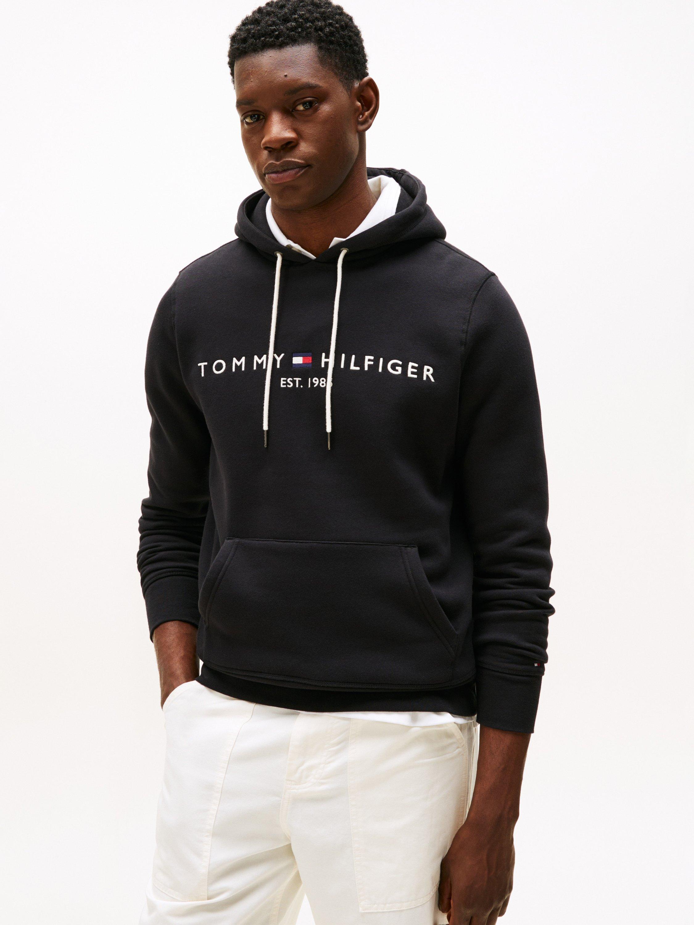 Product image 1 of 7, which shows Tommy Hilfiger Fleece Drawstring Hoodie, Jet Black, XS