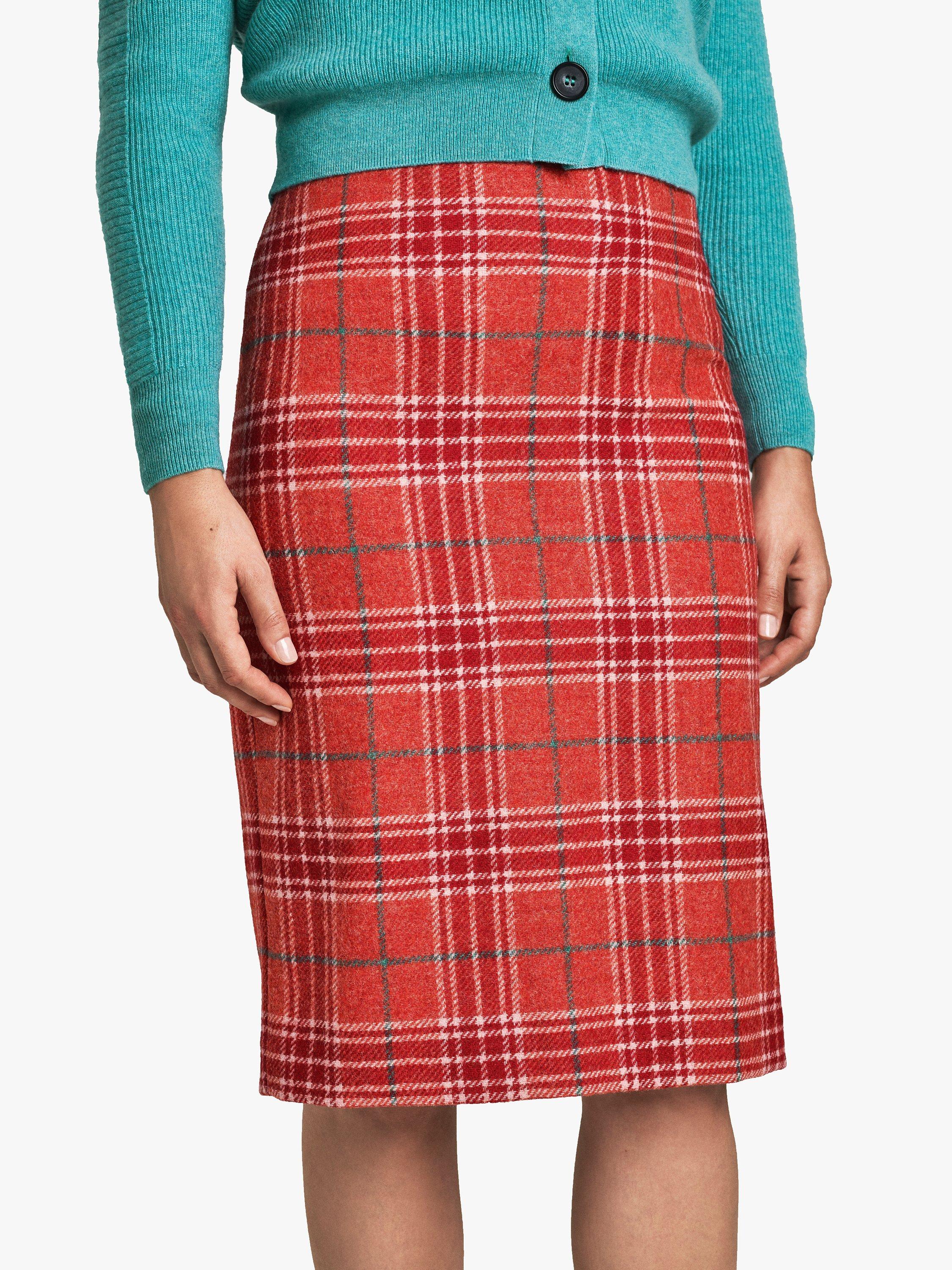 Product image 1 of 1, which shows Pure Collection Wool Check Pencil Skirt, Red, 8