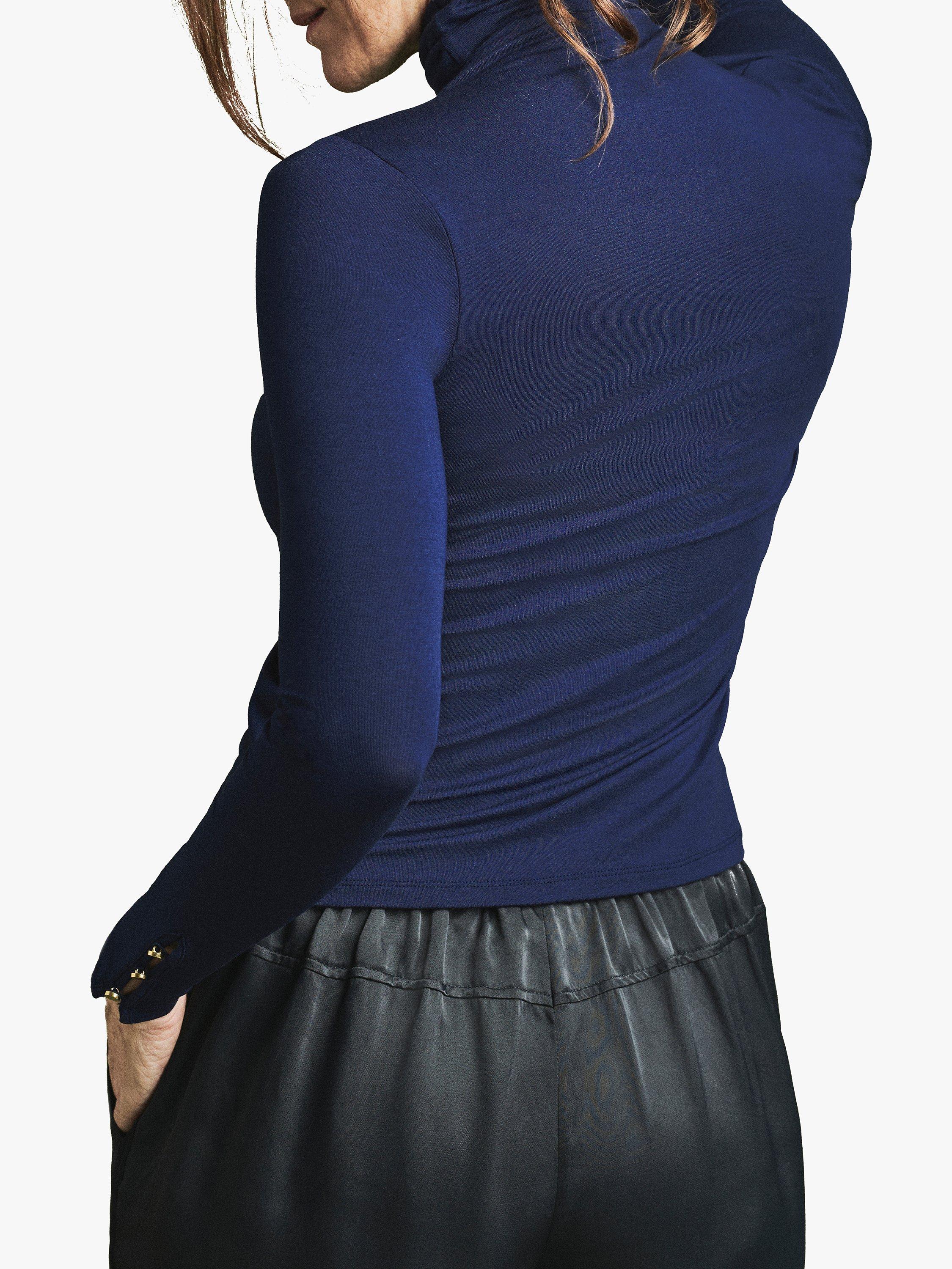 Product image 2 of 2, which shows Pure Collection Button Cuff Roll Neck Jersey Top, French Navy, 8