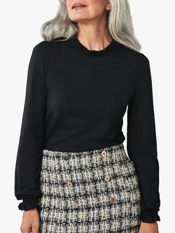 Pure Collection Ruffle Neck Top, Black